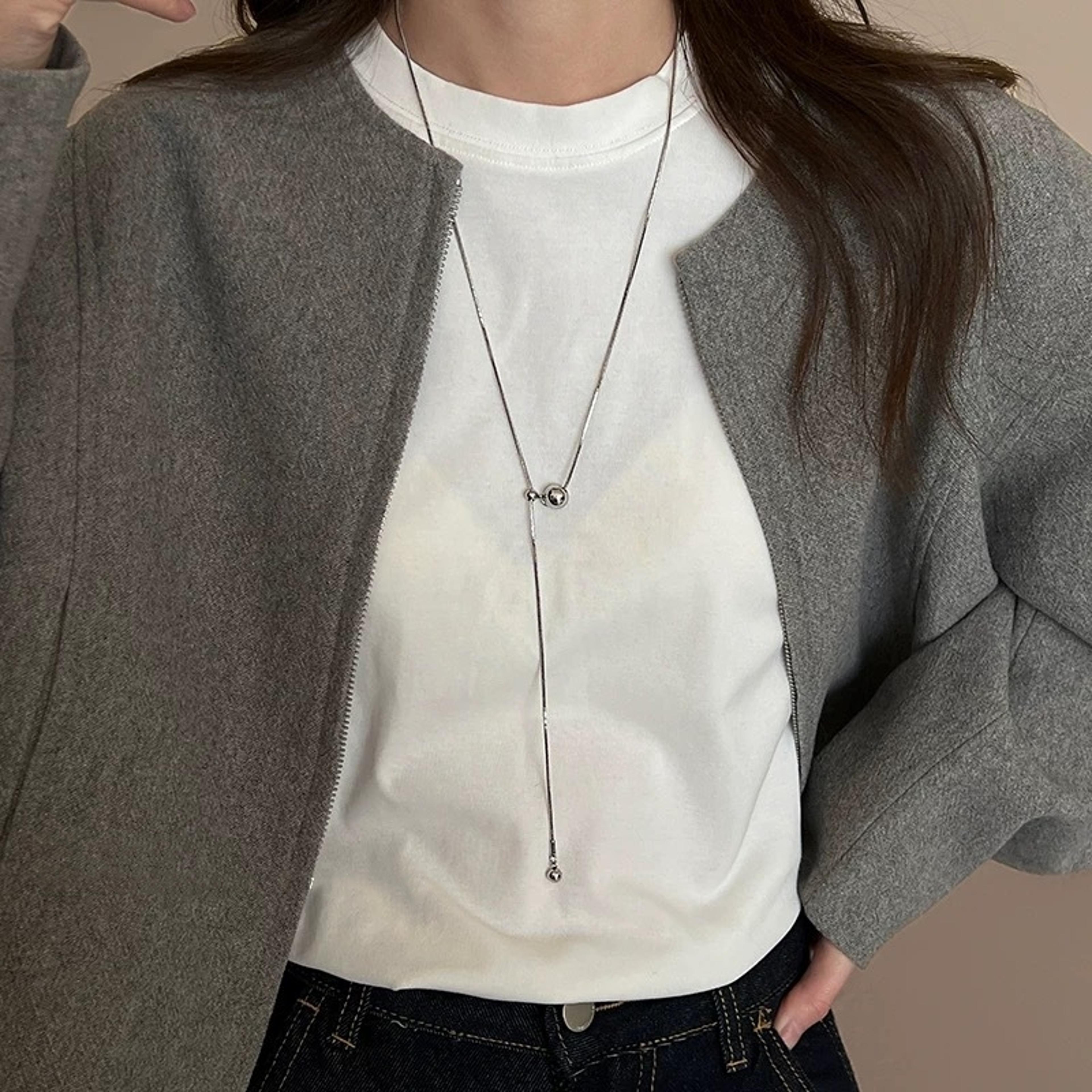 double layer stainless steel beaded ball pendant choker necklace for women silver hip hop rock jewelry