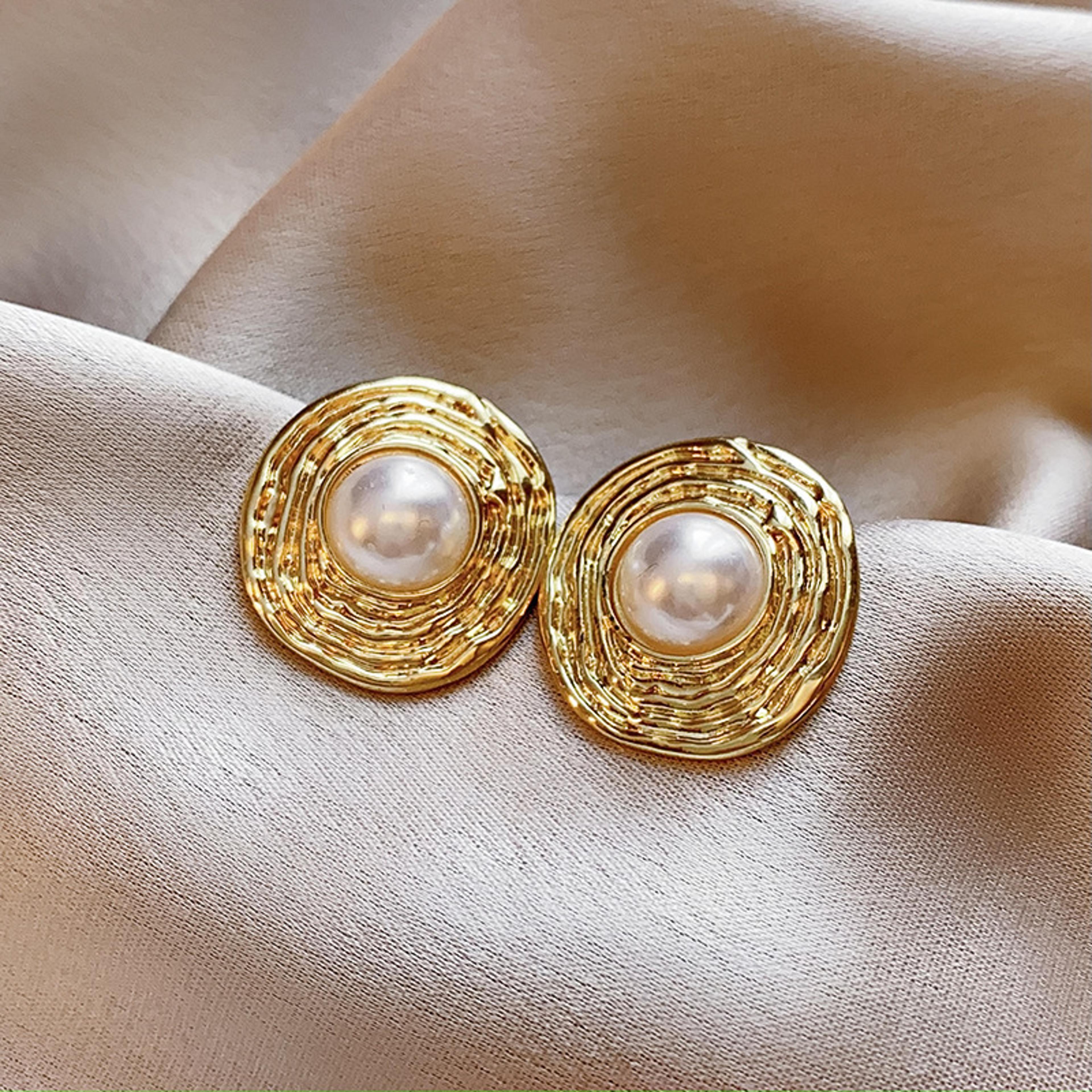 baroque pearl stud earrings gold imitation pearl minimalist jewelry for women
