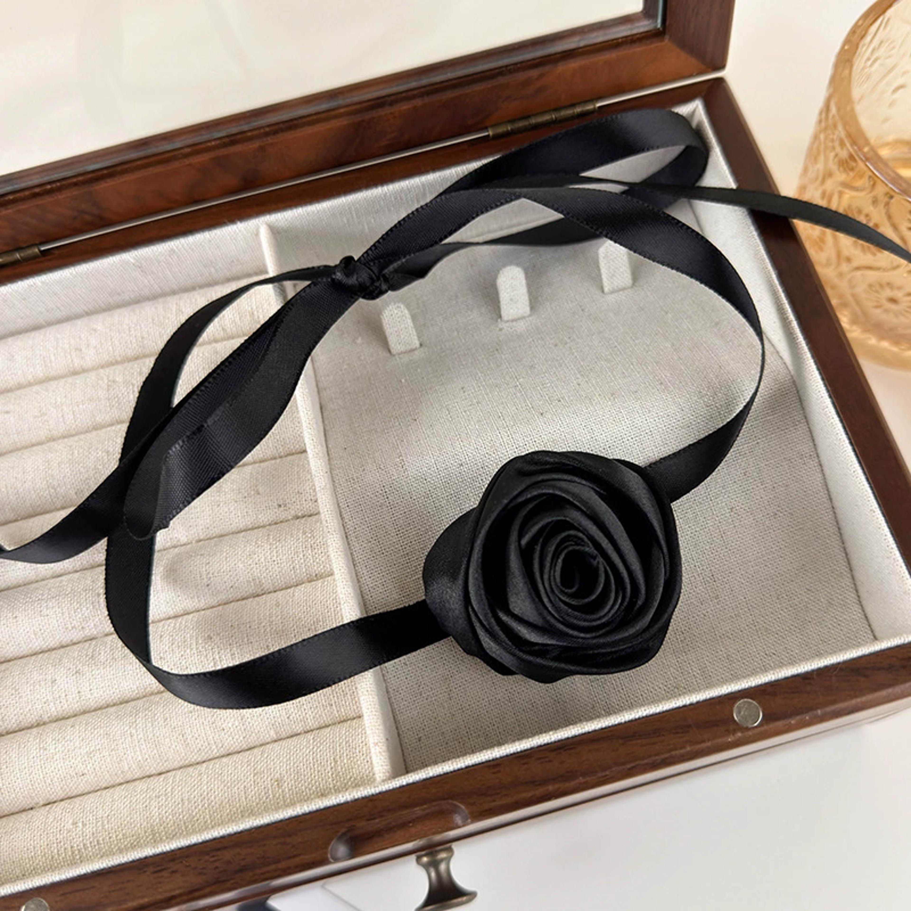 vintage satin rose choker necklace ribbon chain wedding & party jewelry for women