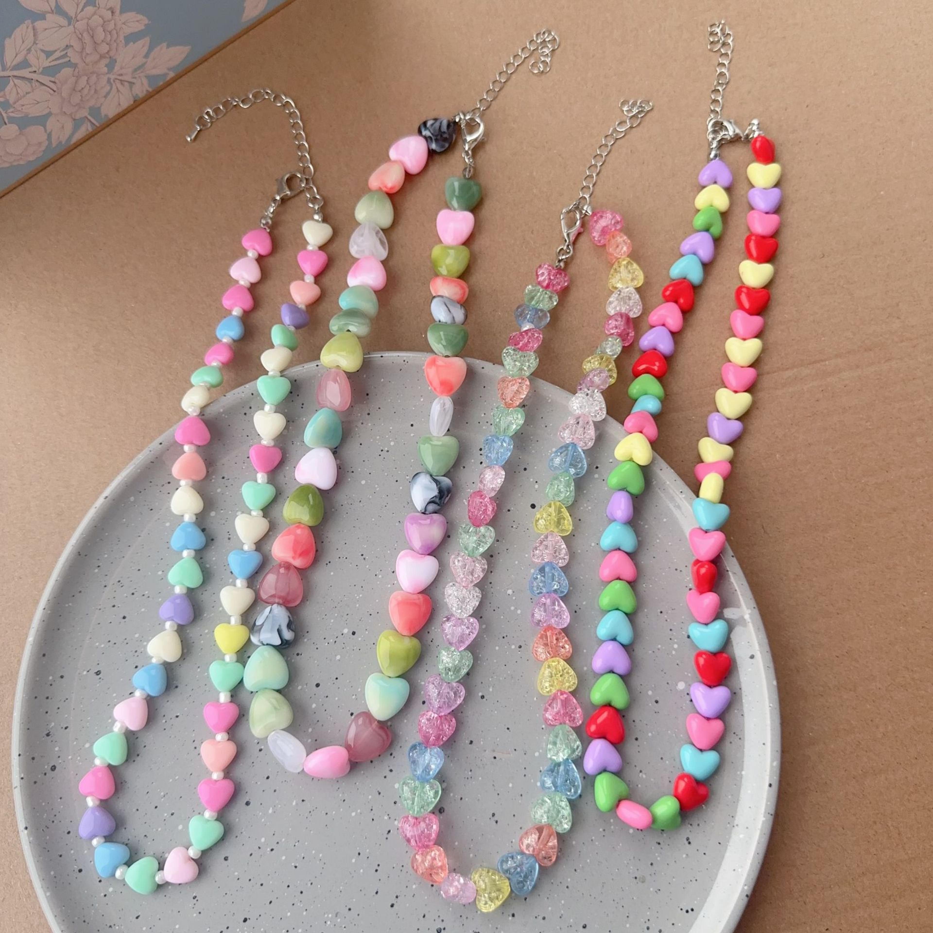 harajuku heart beaded acrylic choker necklace aesthetic goth jewelry for women