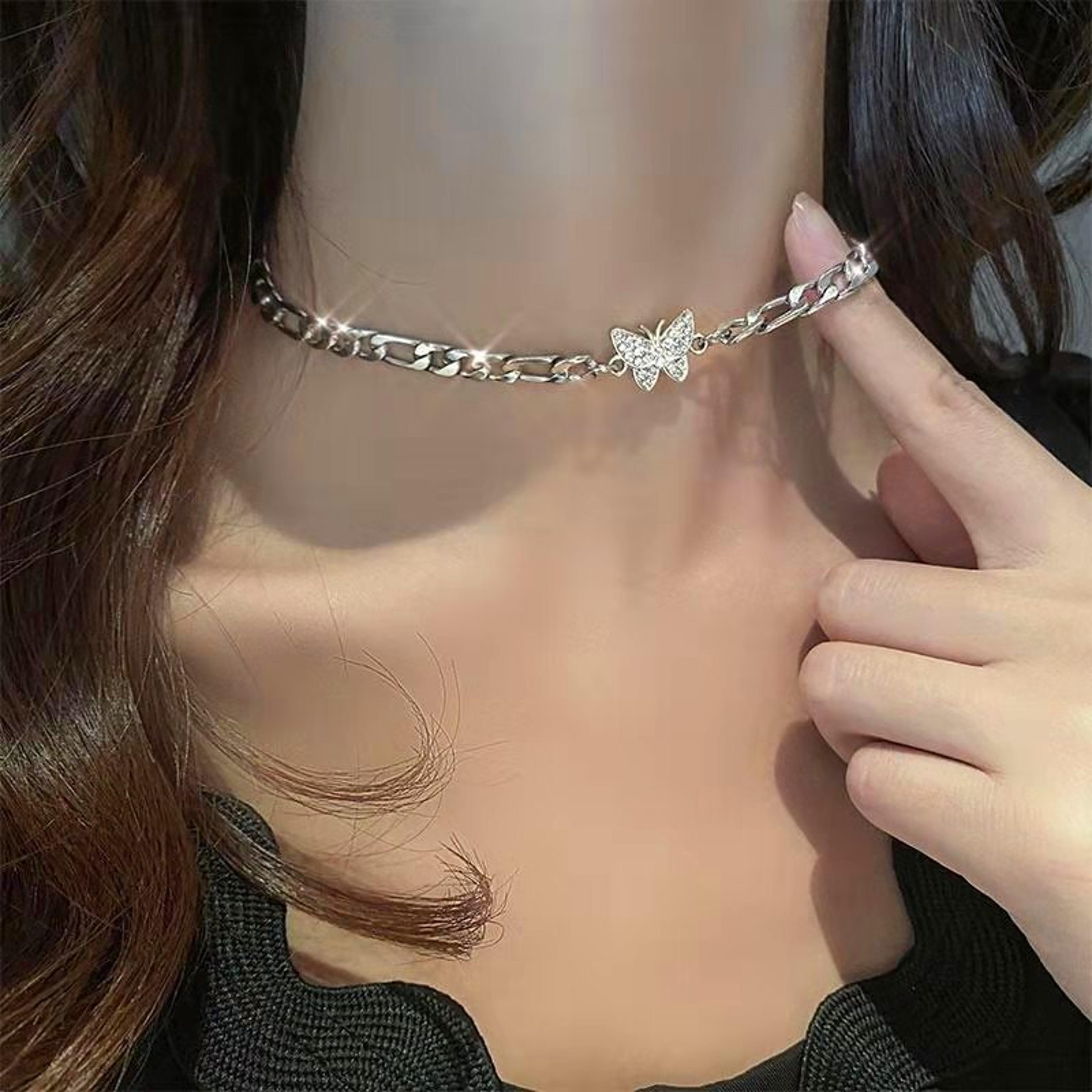 silver irregular heart crystal choker necklace for women fashion clavicle chain jewelry