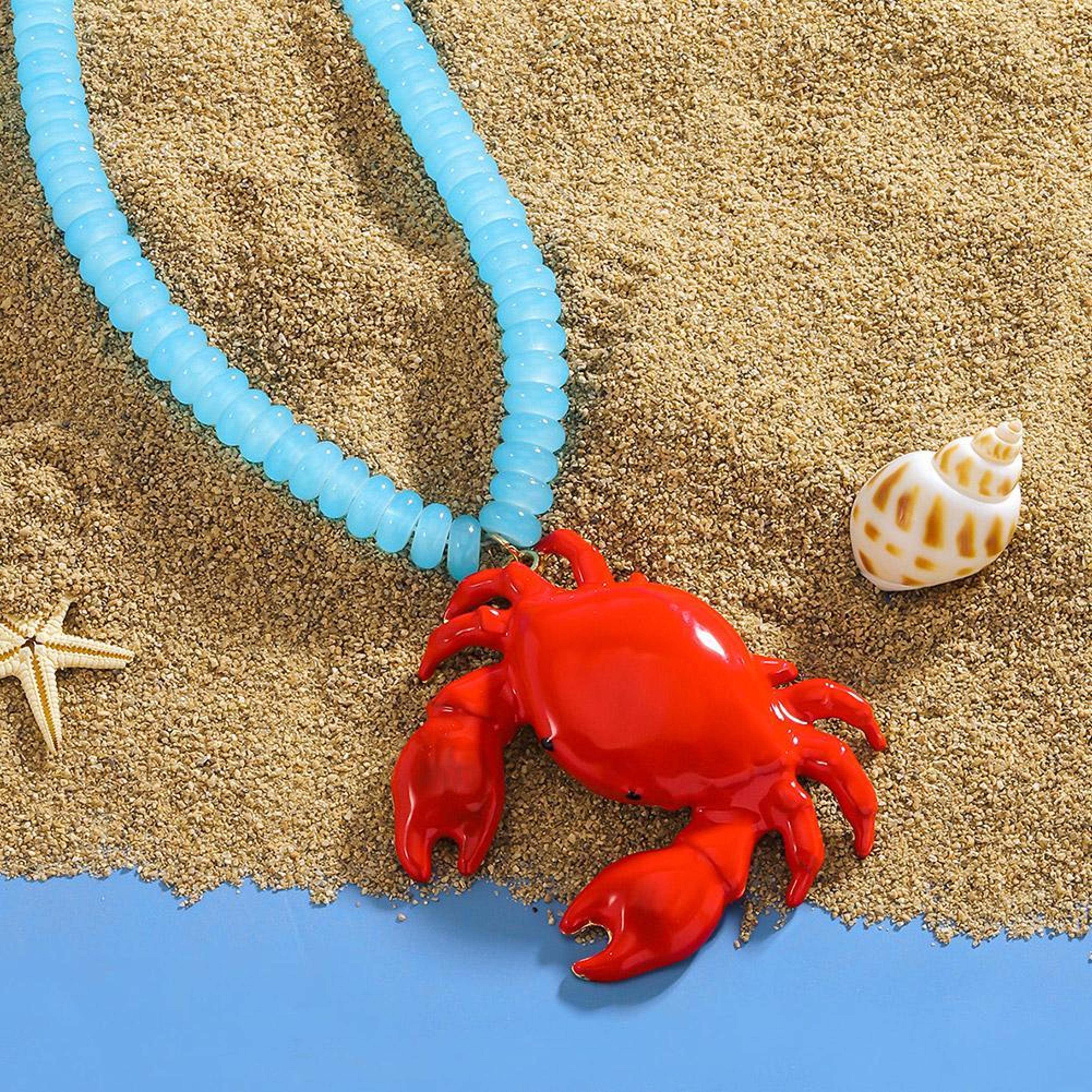handmade crab pendant acrylic beads choker necklace for women beach summer jewelry