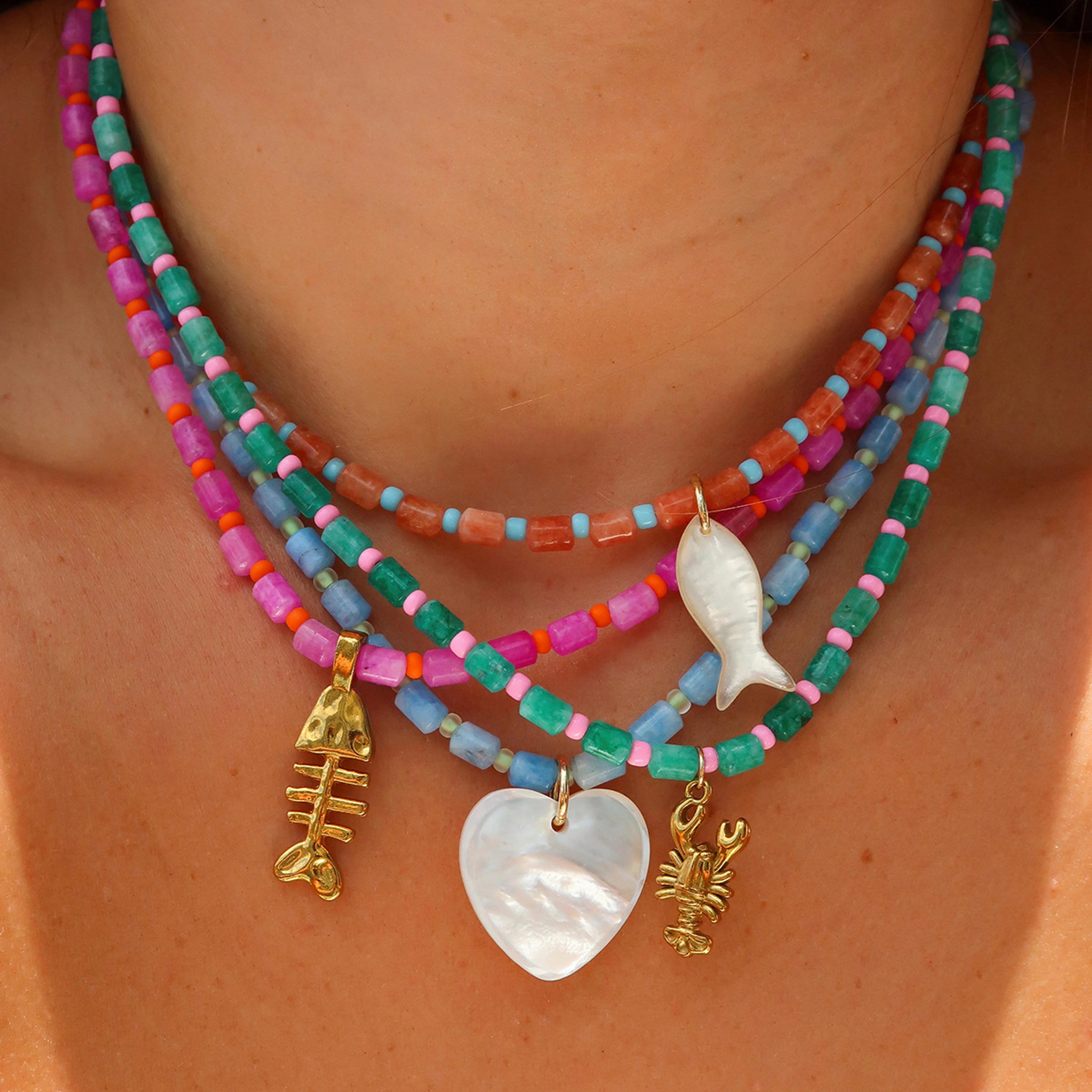 bohemian resin bead shell charm necklace diy boho statement beaded jewelry for women