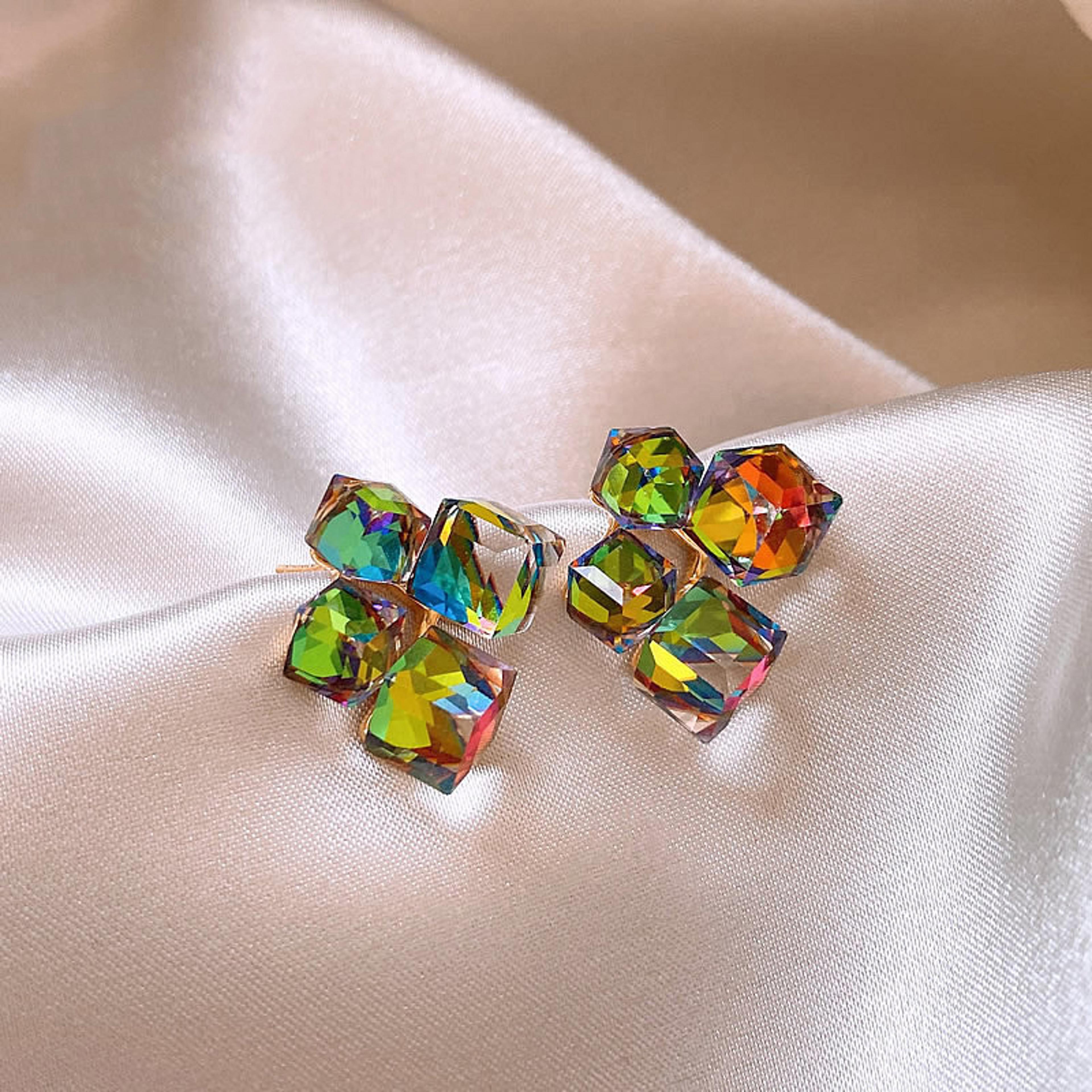 colorful crystal geometric square earrings for women unique statement fashion jewelry