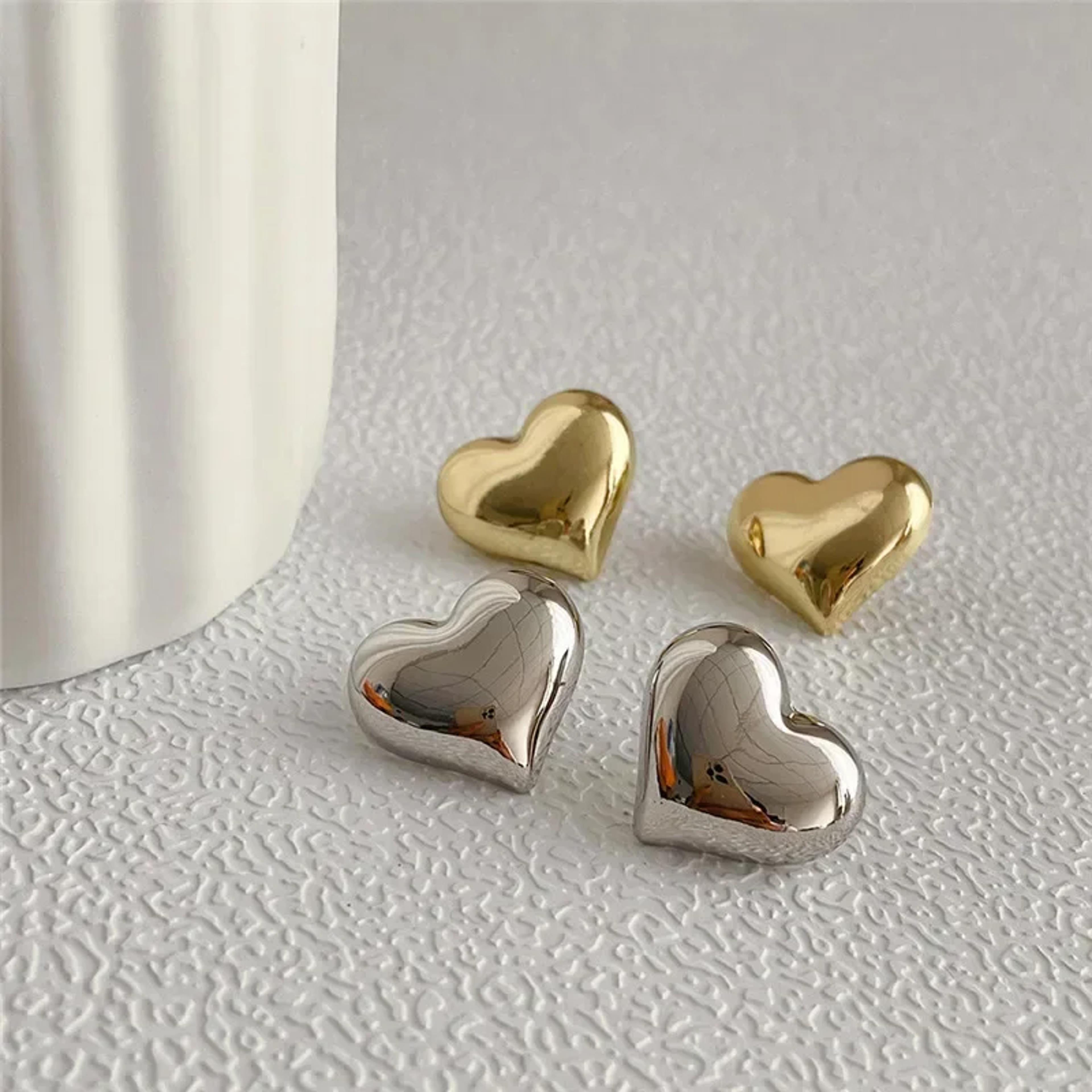 gold heart stud earrings women minimalist love heart bridal wedding jewelry