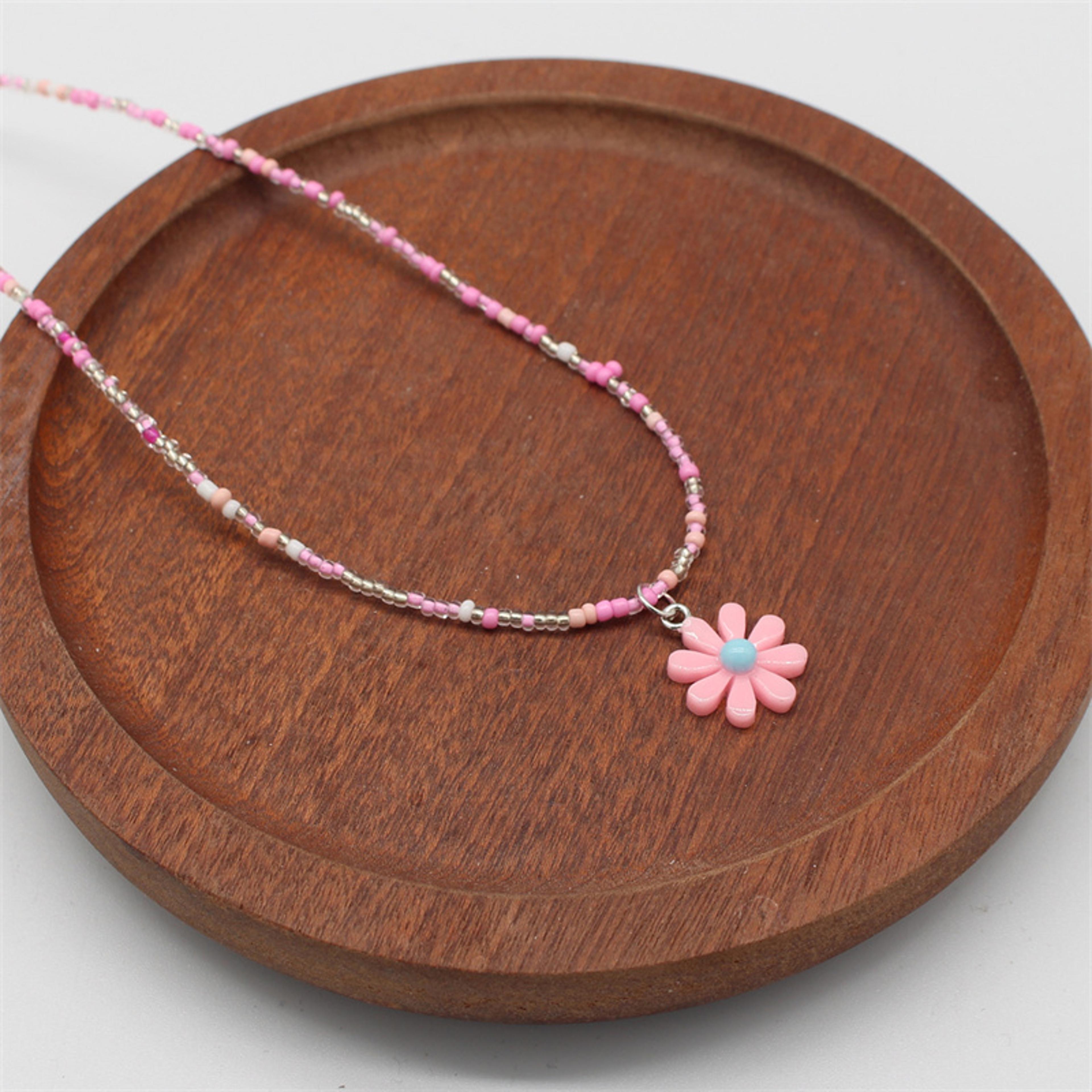 boho daisy flower pendant beaded choker necklace colorful statement vacation jewelry
