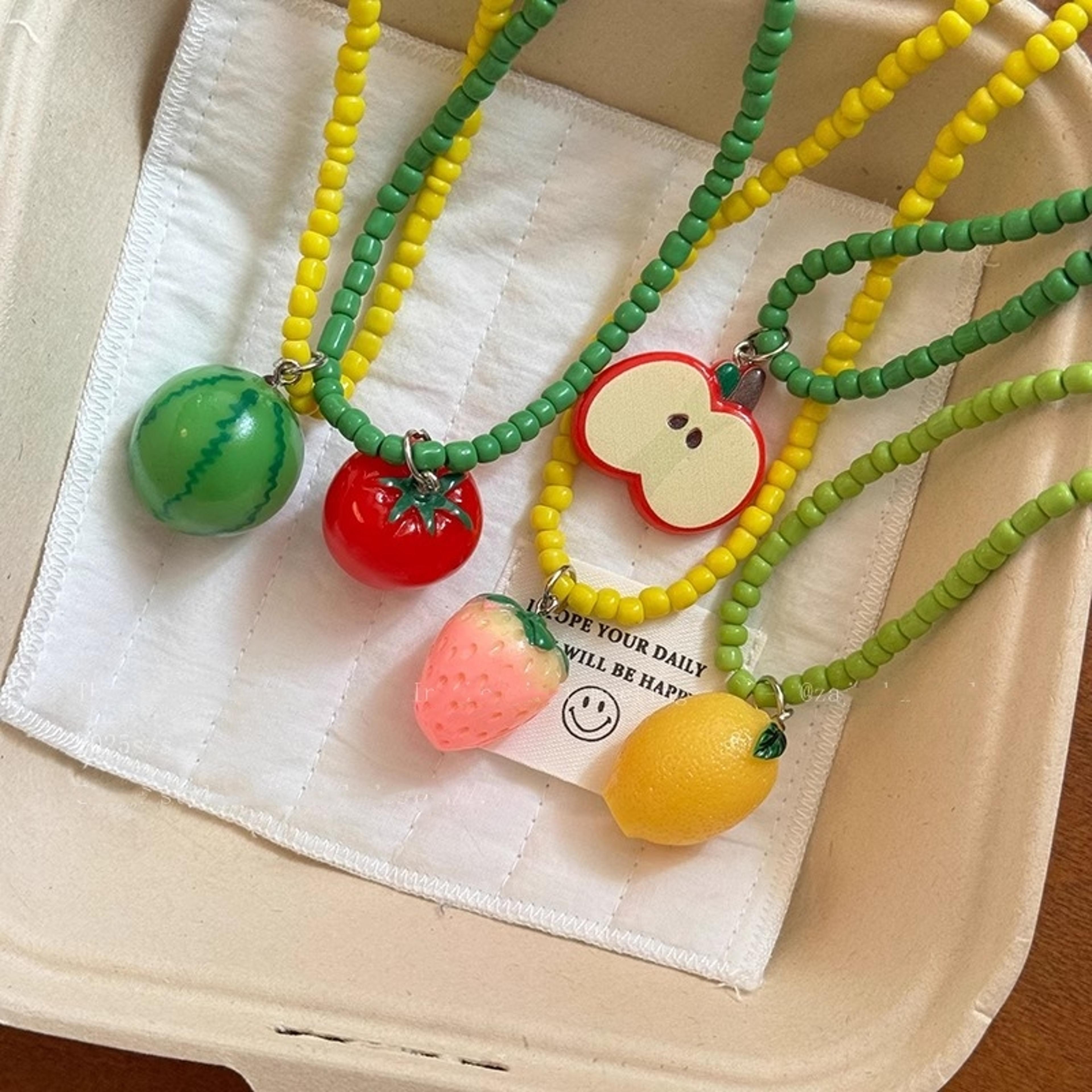 fruit charm beaded choker necklace colorful dopamine jewelry cute pendant for women