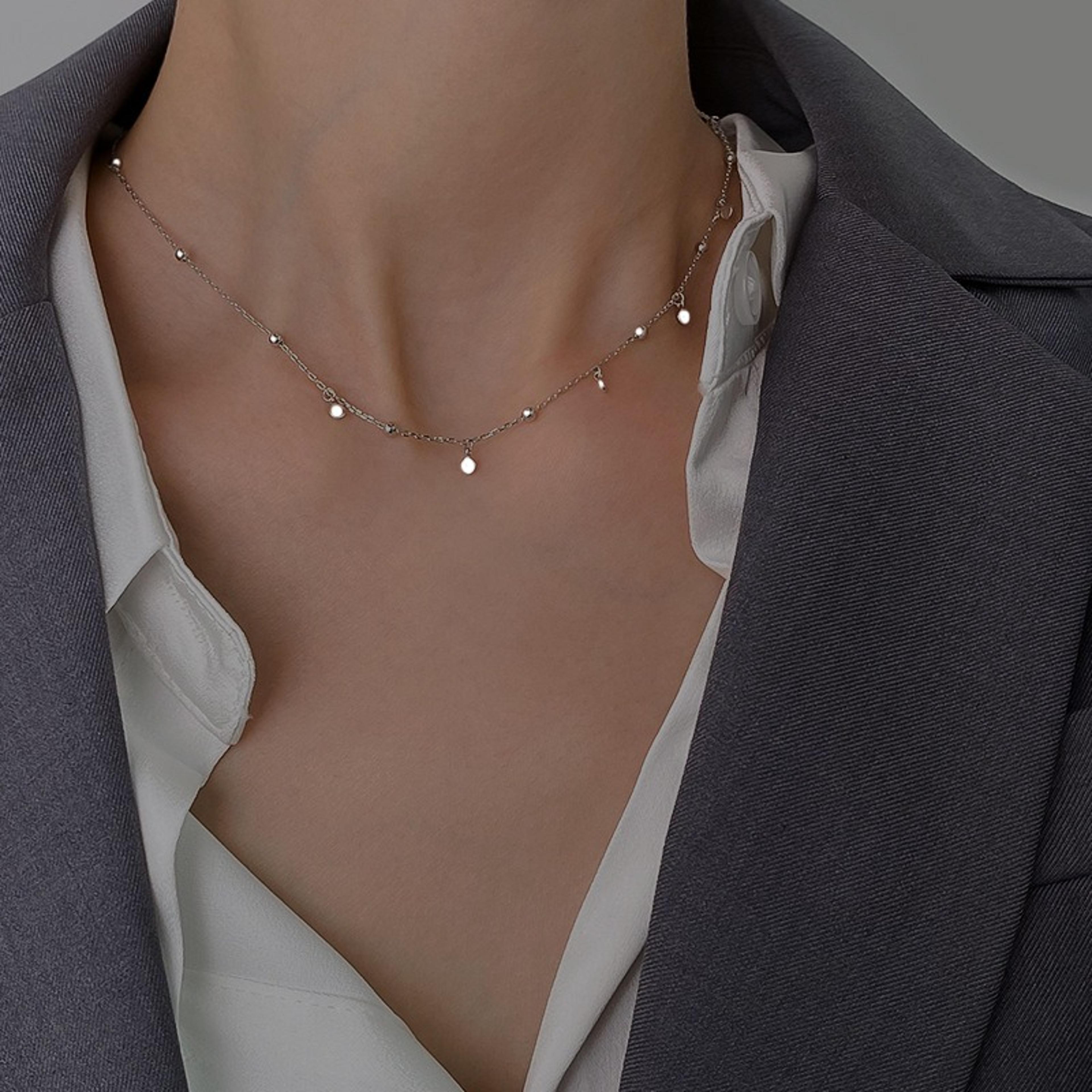 sterling silver choker necklace bead disc design minimalist collarbone chain jewelry for women