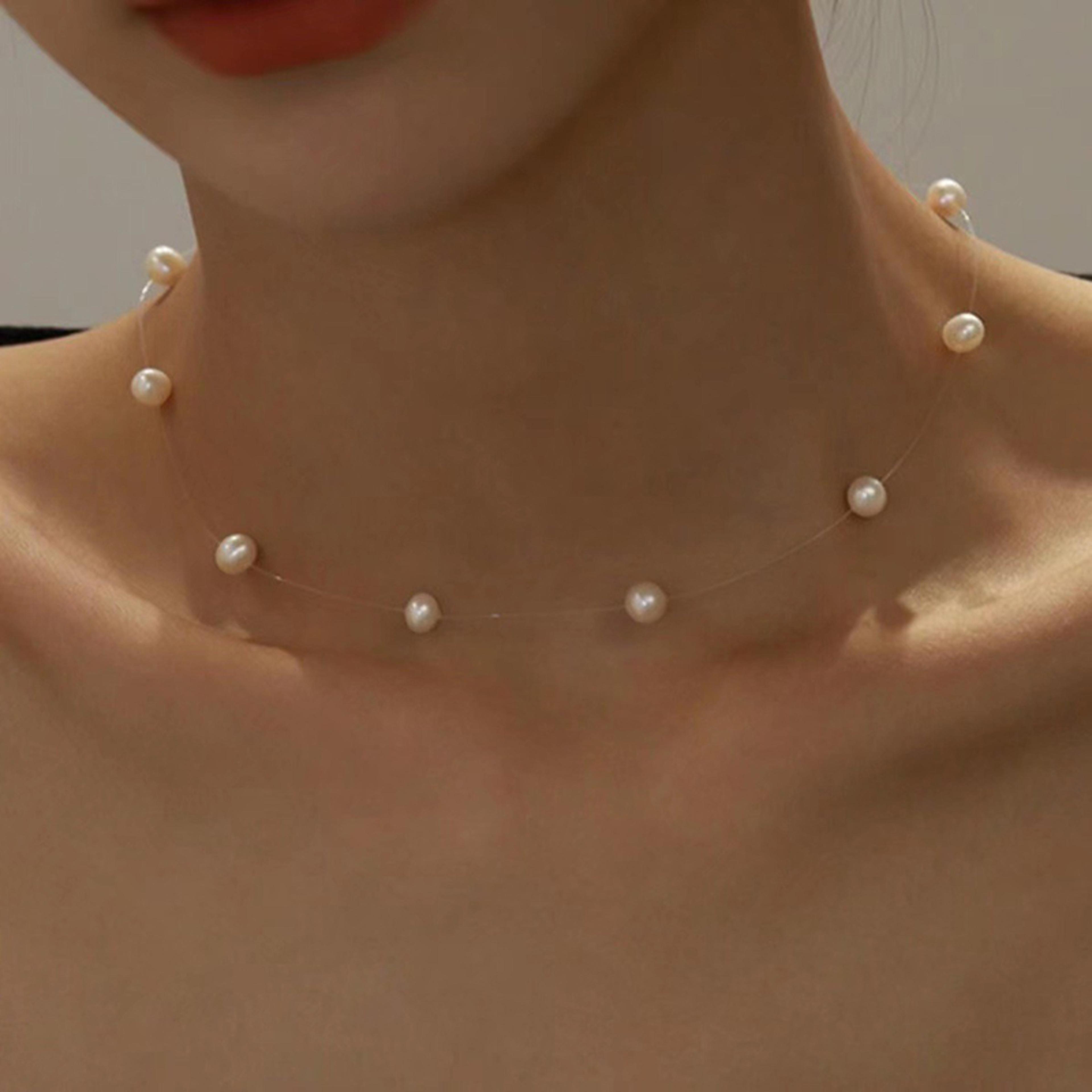 elegant white imitation pearl choker necklace for women bridal wedding clavicle chain jewelry