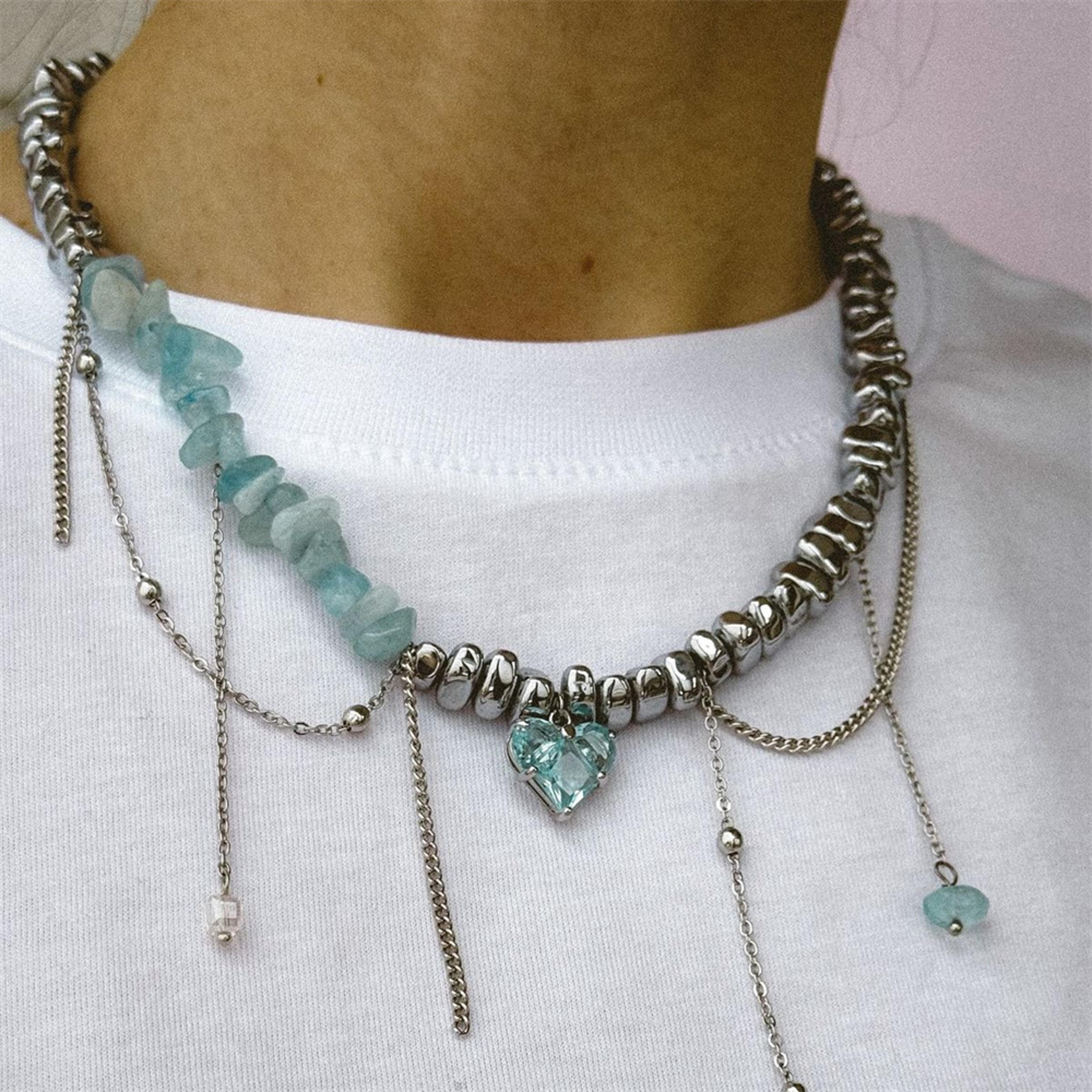 boho tassel vintage silver geometric heart pendant necklace for women beaded chain jewelry