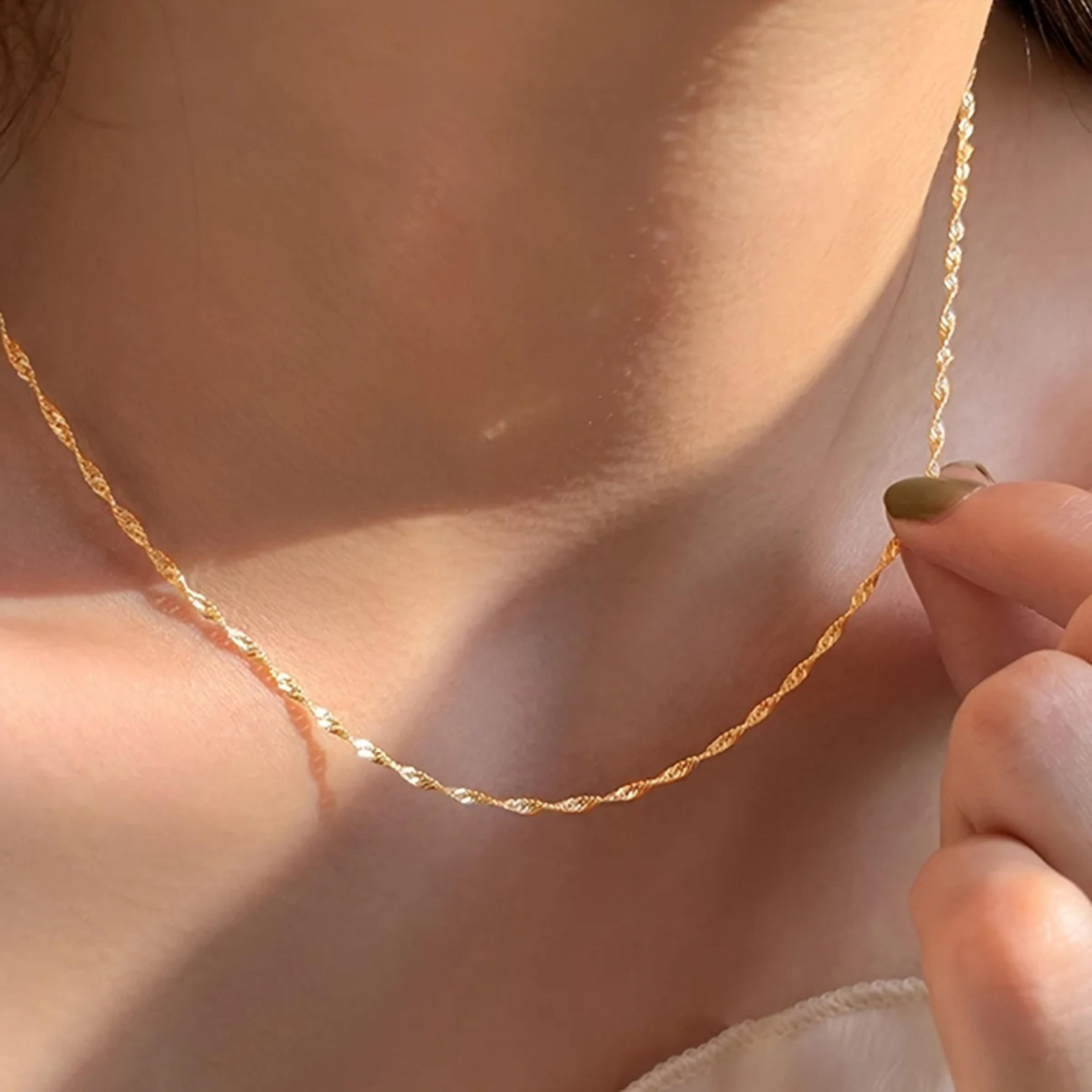 gold plated stainless steel dainty clavicle chain necklace for women minimalist jewelry