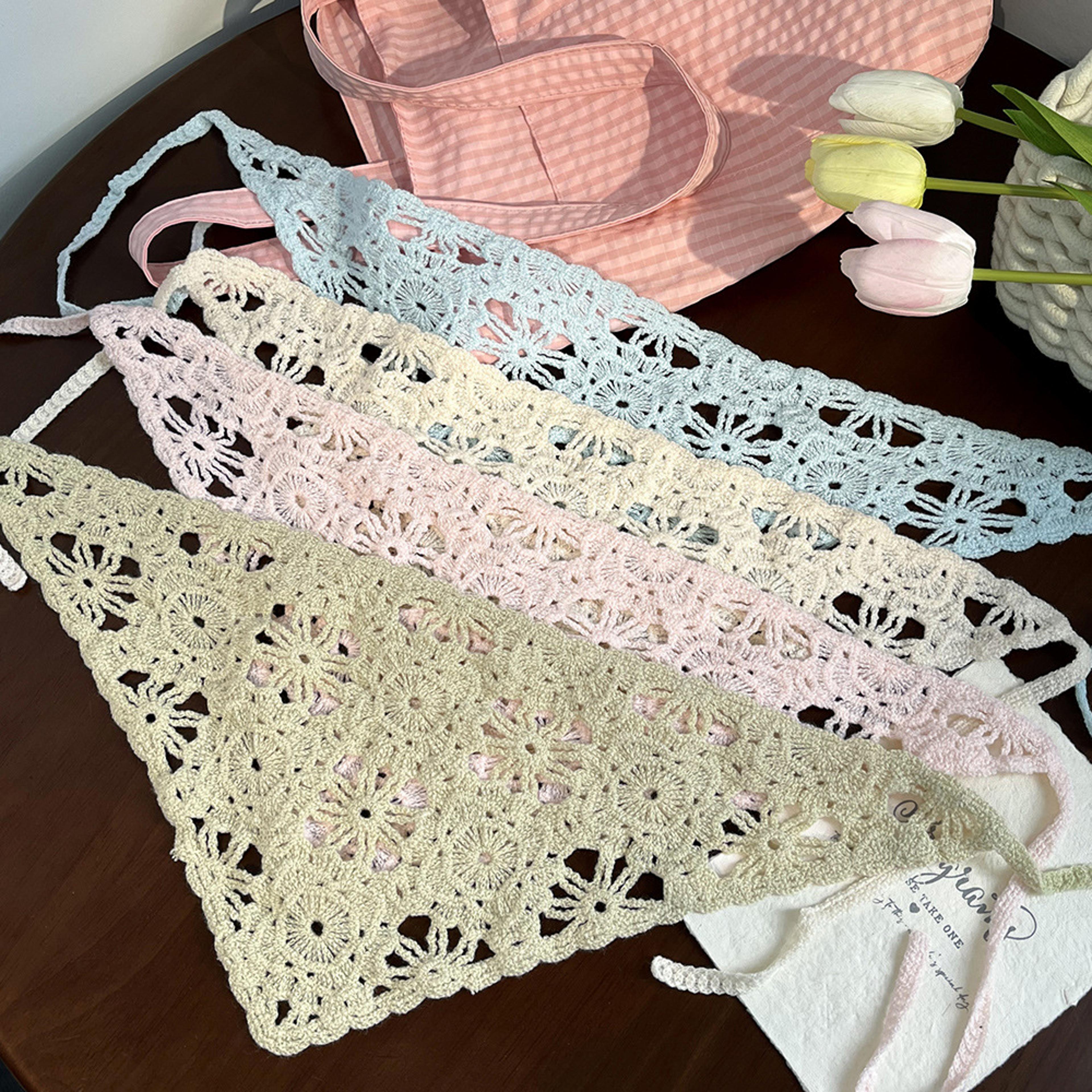 french style knitted headscarf crochet triangle headband handmade retro flower hair wrap