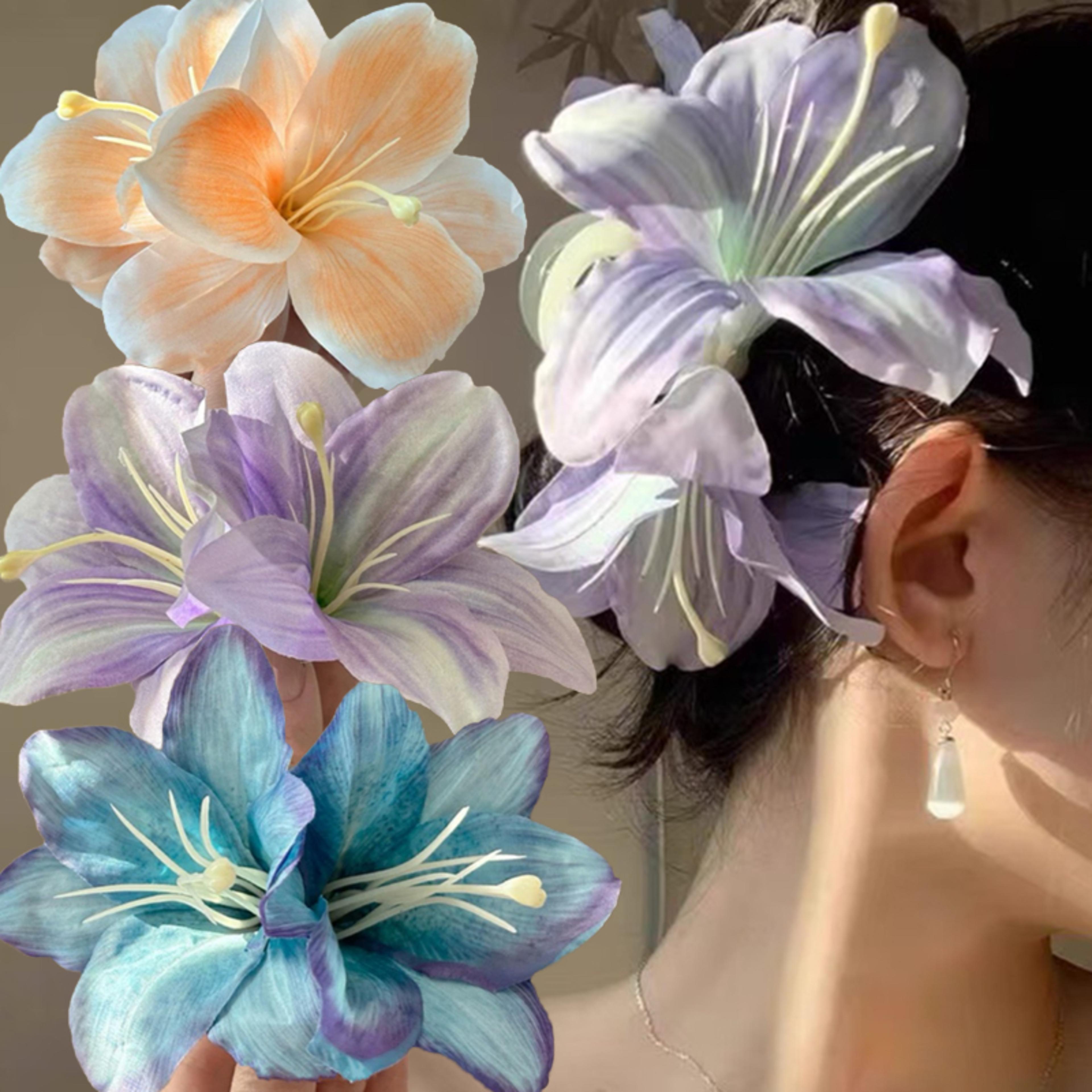bohemian lily flower hair clip elegant floral duckbill hair barrette for women & girls