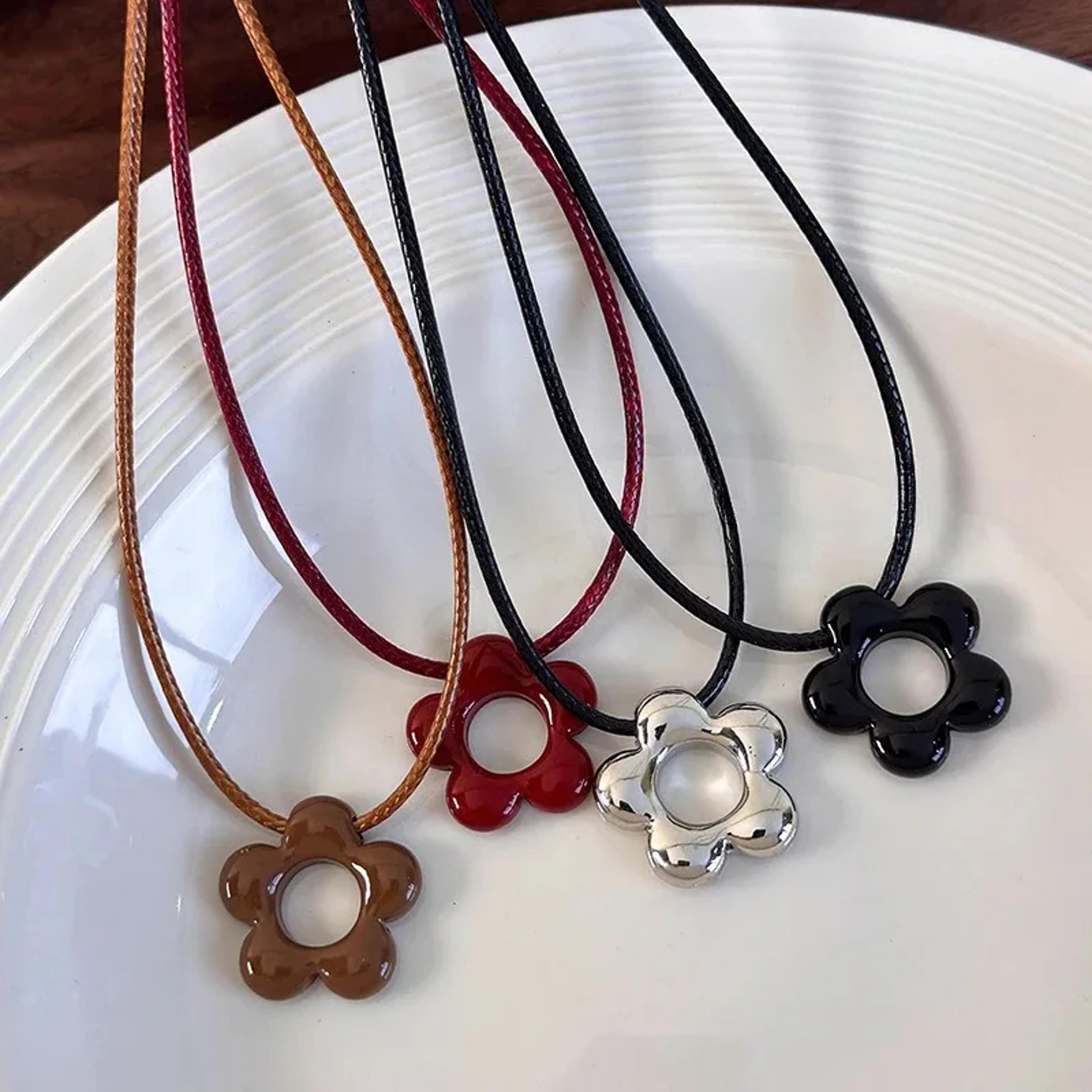 flower pendant long rope necklace for women adjustable knot sweater chain jewelry
