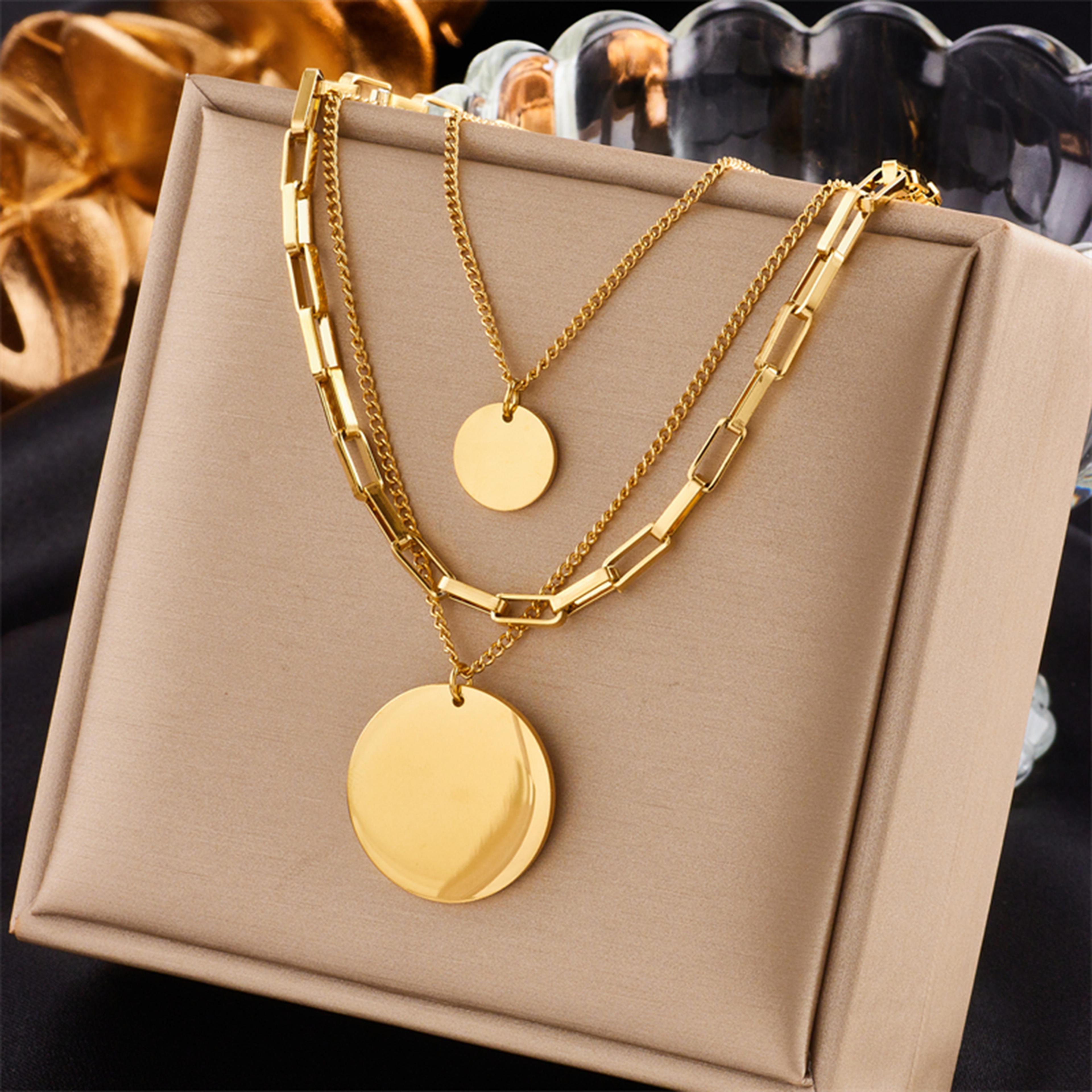 stainless steel gold hip hop coin portrait pendant necklace unisex fashion jewelry