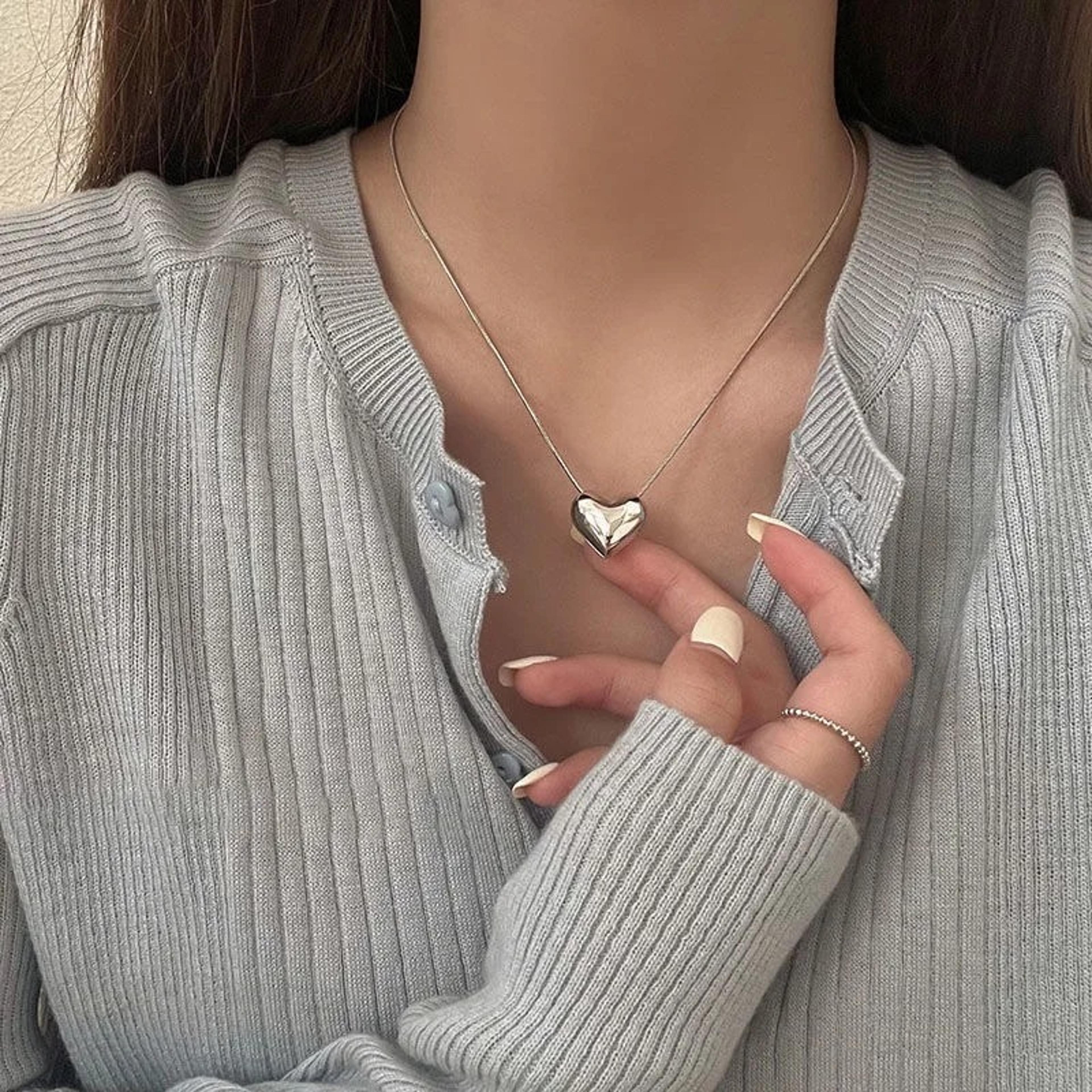 vintage love heart pendant necklace for women silver choker chain party jewelry gift