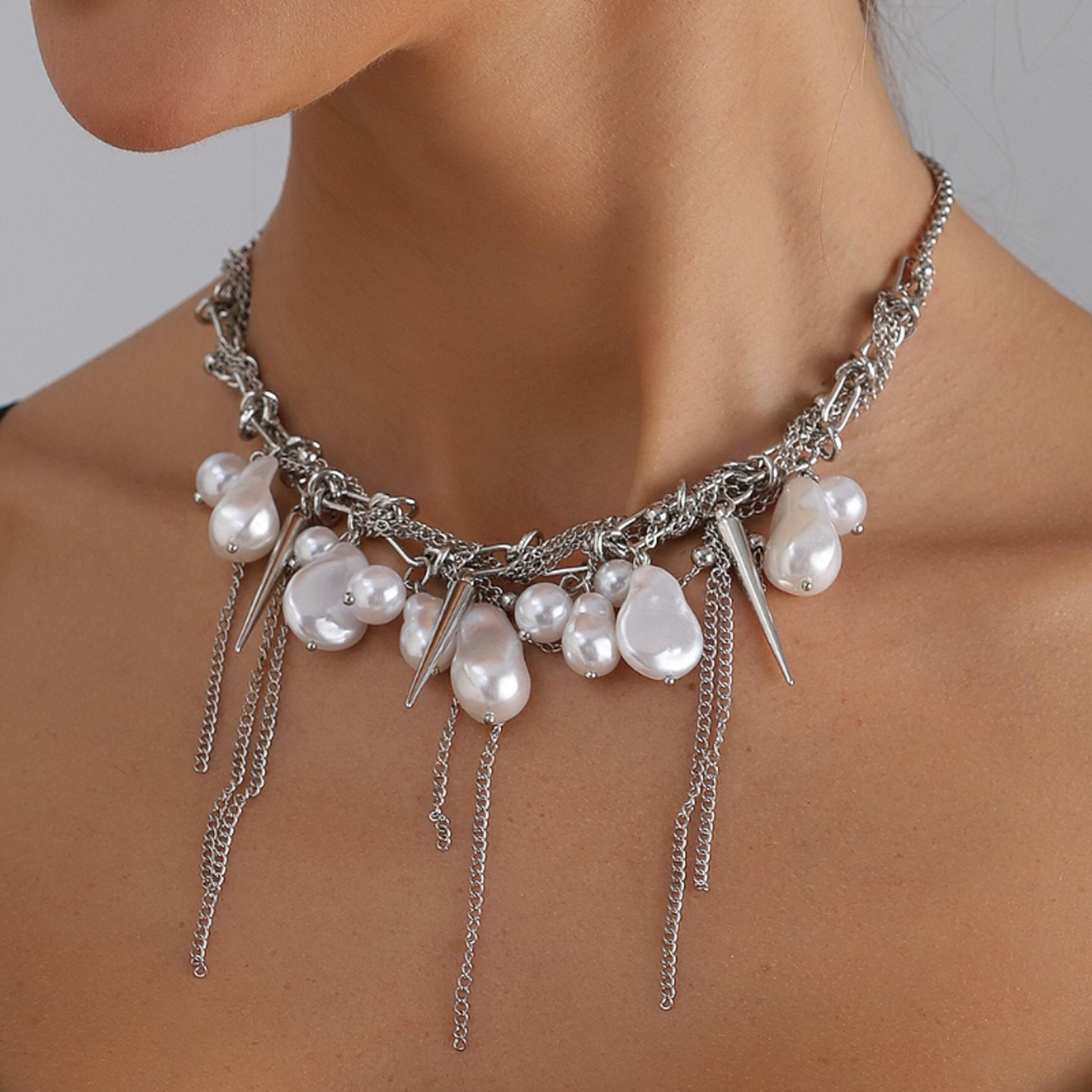 pearl choker necklace for women spicy girl style trendy metal fashion jewelry