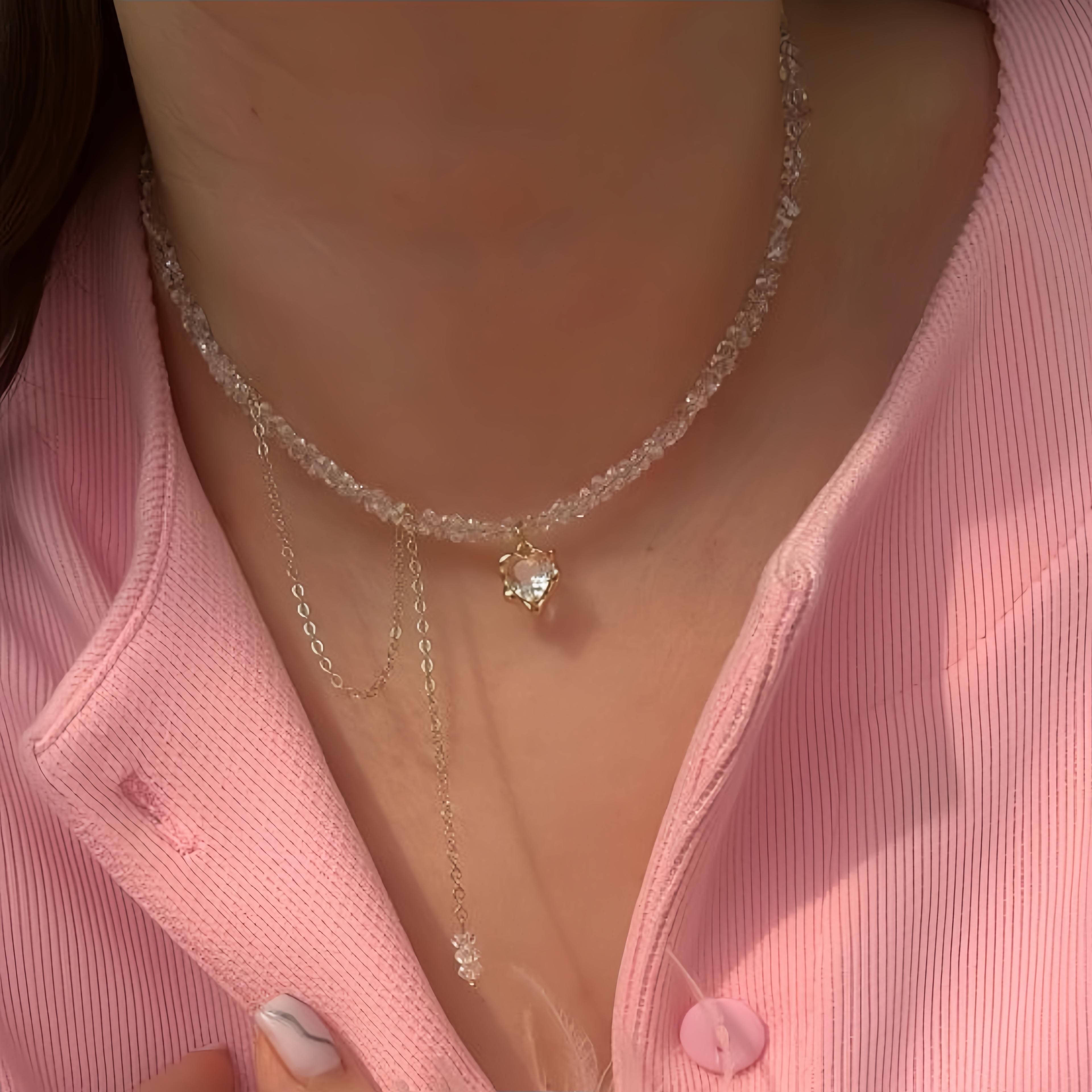irregular stone tassel heart pendant choker necklace for women elegant wedding jewelry gift