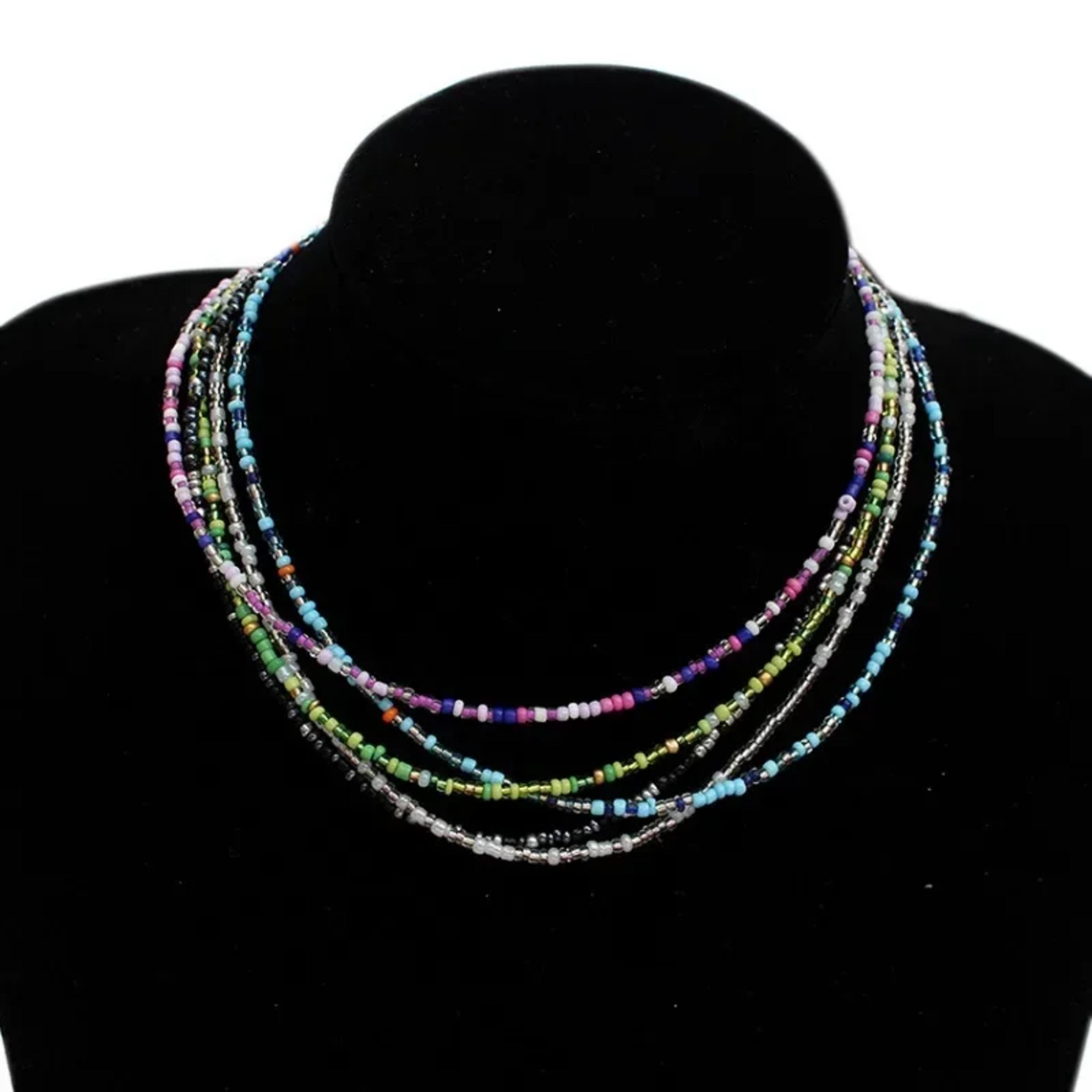 boho rainbow seed bead choker necklace handmade beaded choker necklace for women