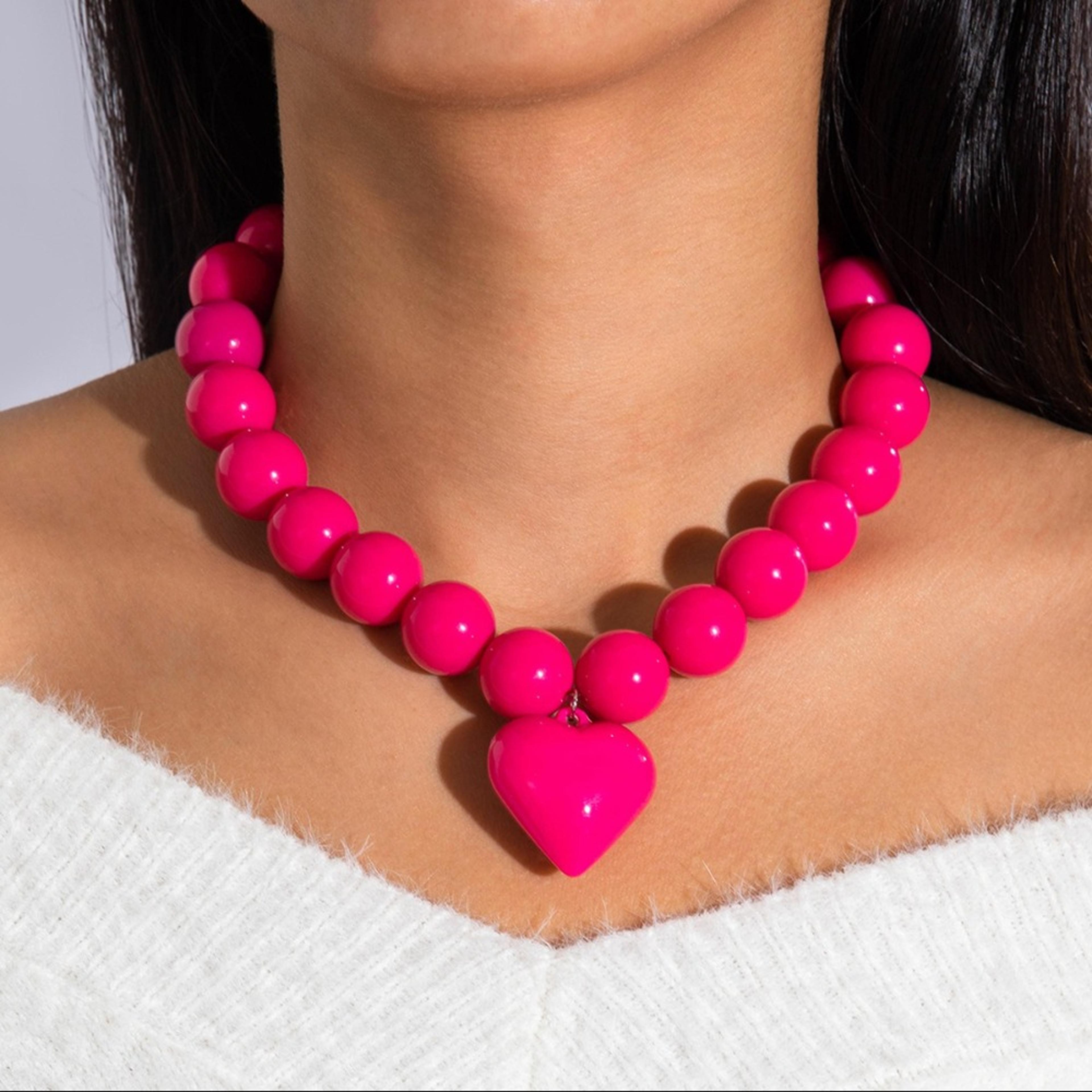 heart charm beaded choker necklace adjustable heart pendant necklace for women