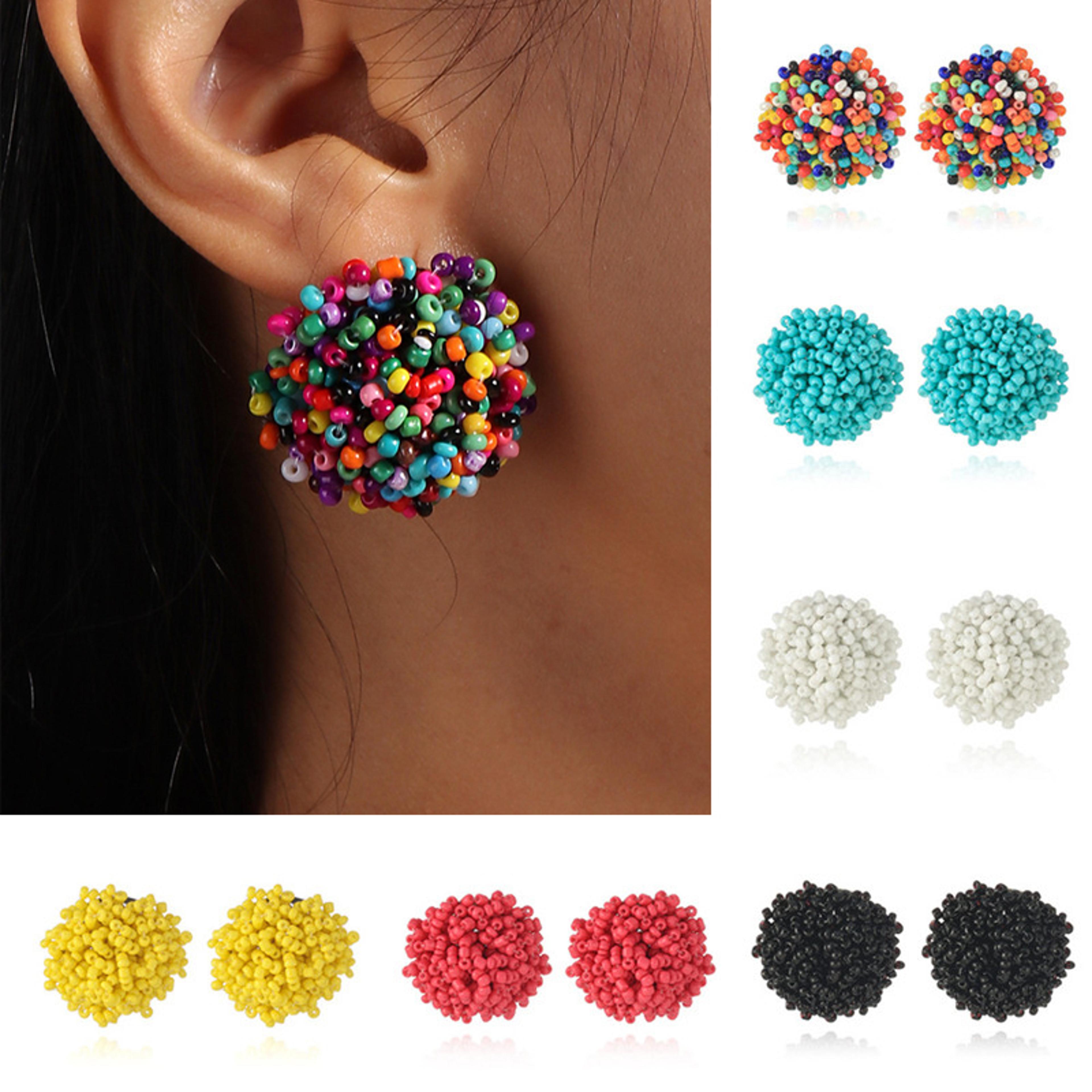 handmade colorful bead boho stud earrings vintage ethnic round earrings for women