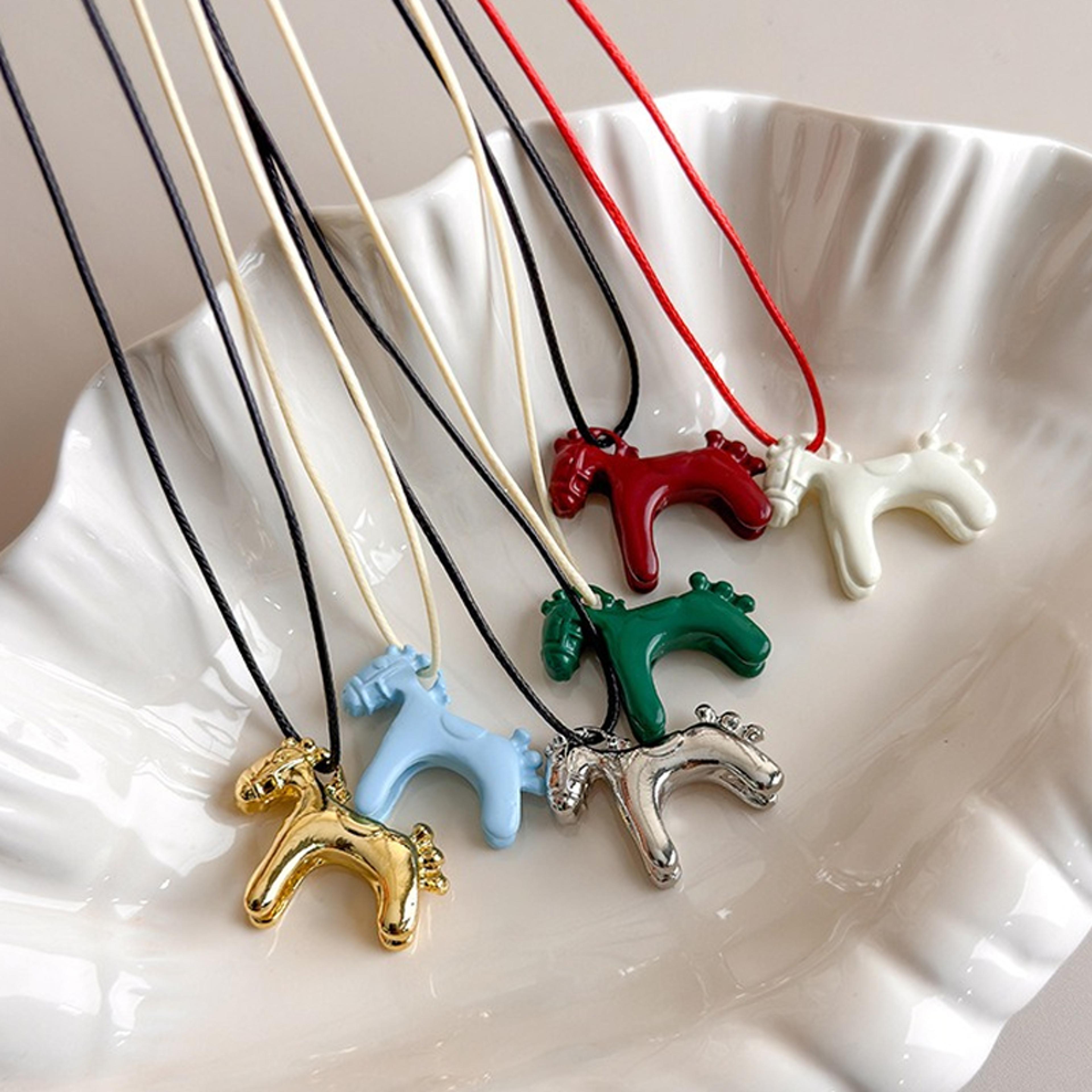 colorful horse pendant necklace for women adjustable long sweater chain statement jewelry