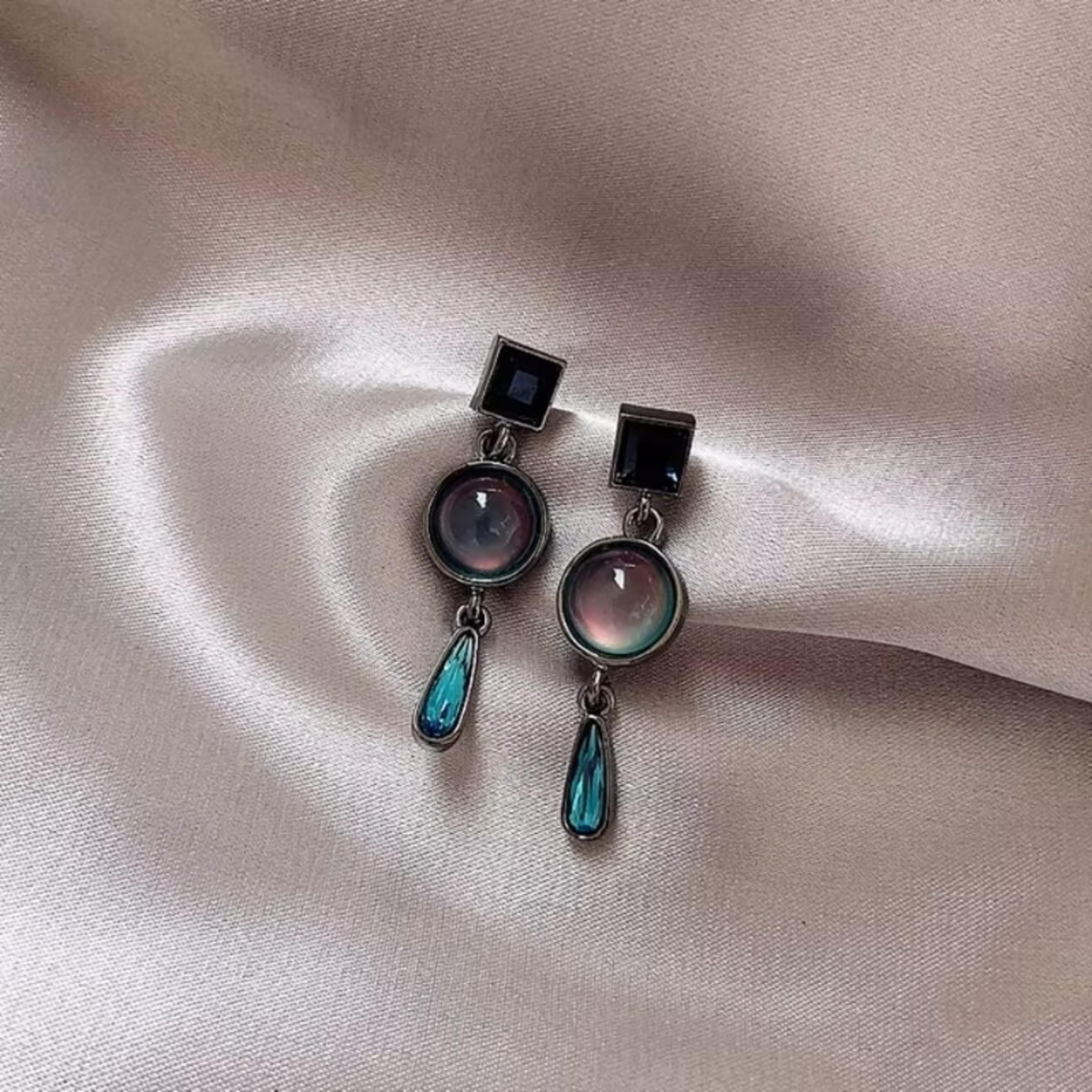 morandi blue long drop earrings for women retro silver needle dangle fashion jewelry