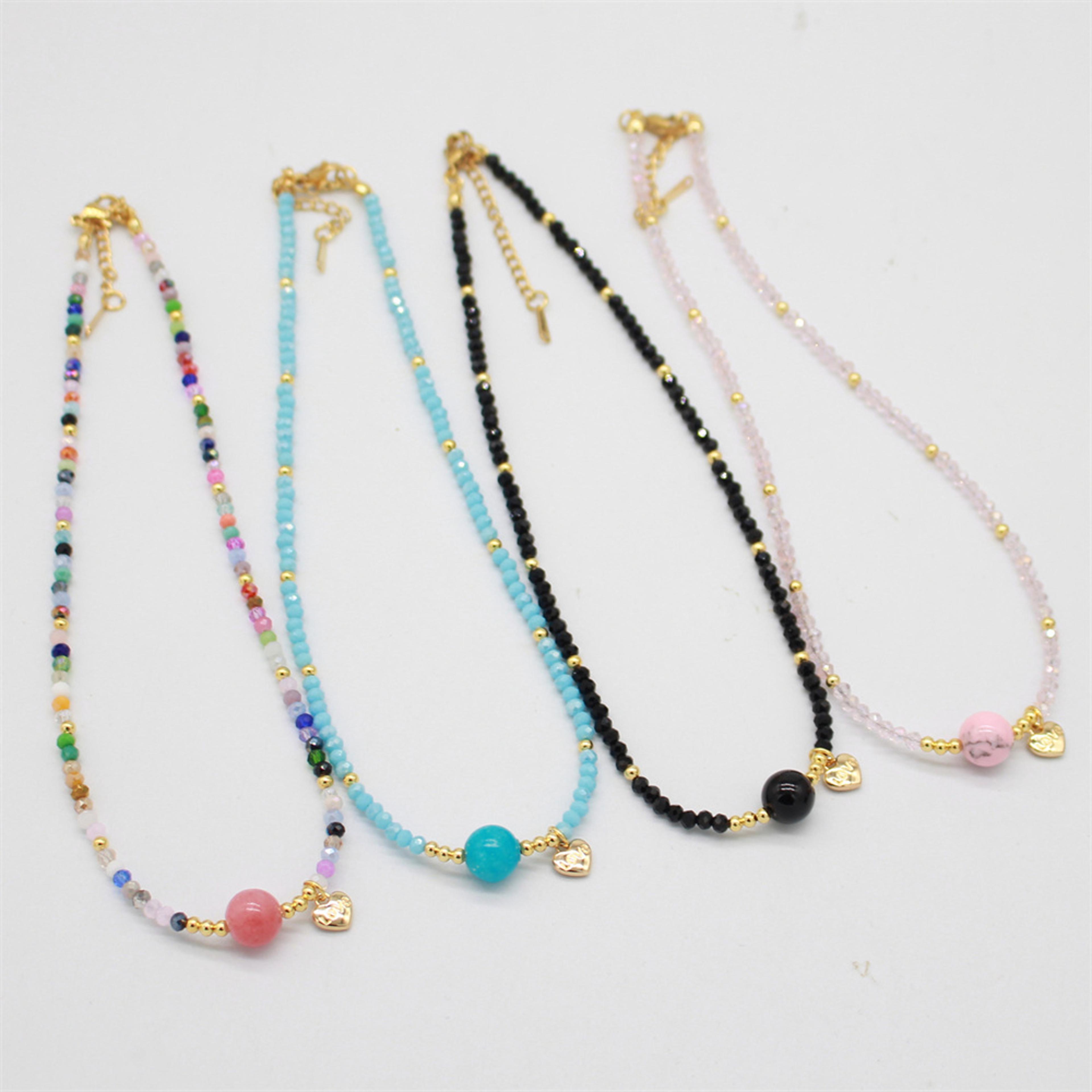 crystal pendant choker necklace natural stone beaded healing jewelry for women