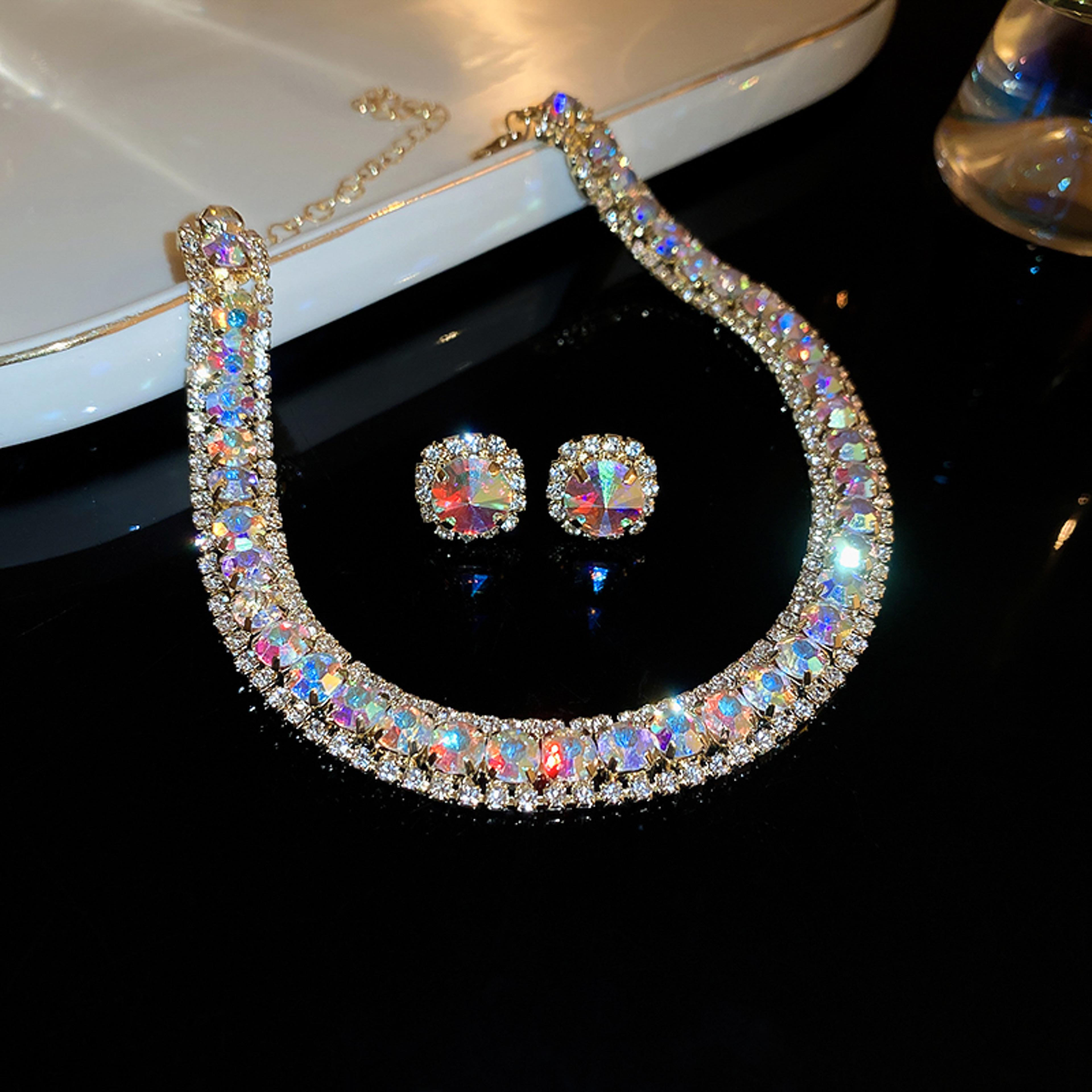 elegant geometric jewelry set for women square earrings set with clavicle chain necklace
