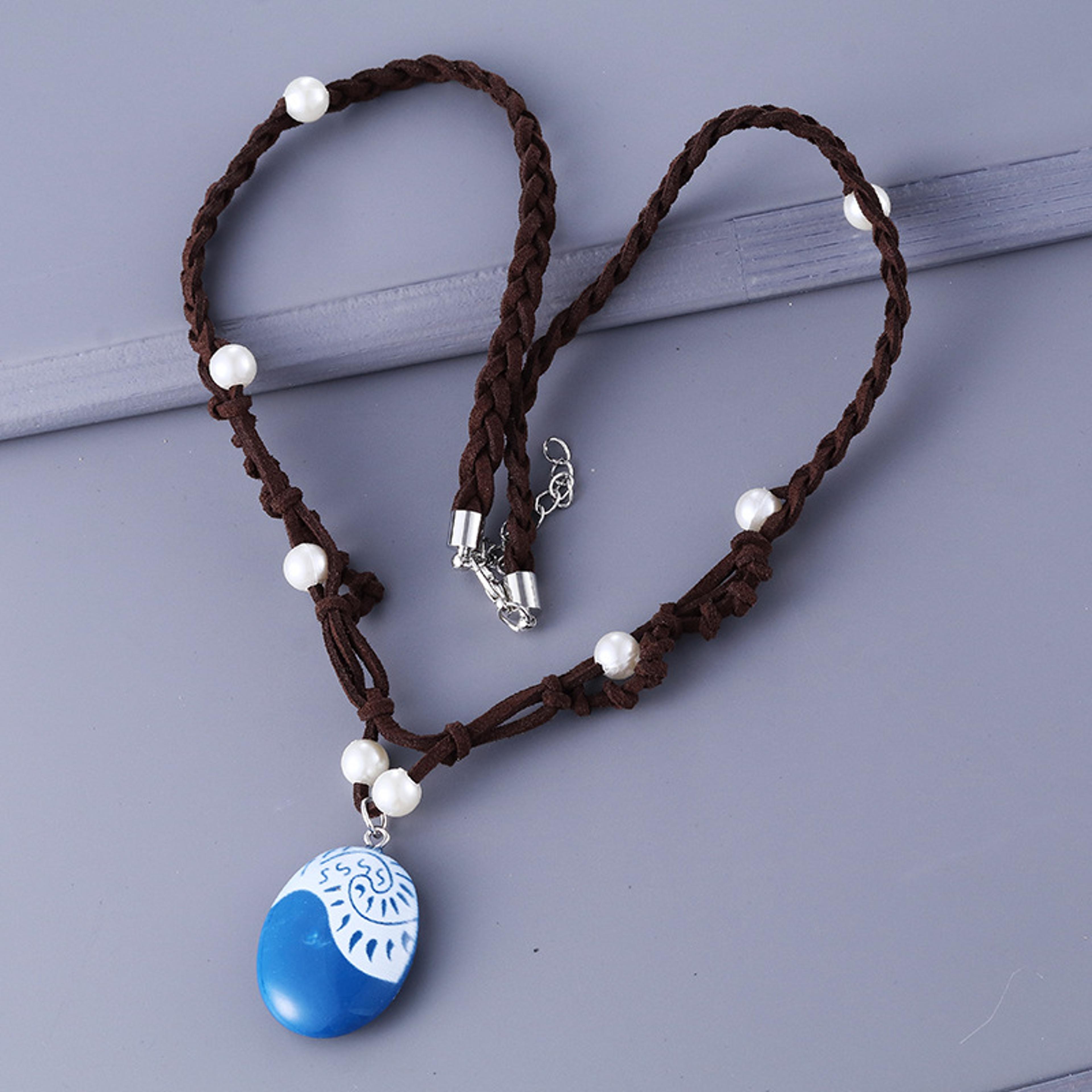 moana heart of te fiti cosplay necklace handmade braided leather necklace for fans & collectors