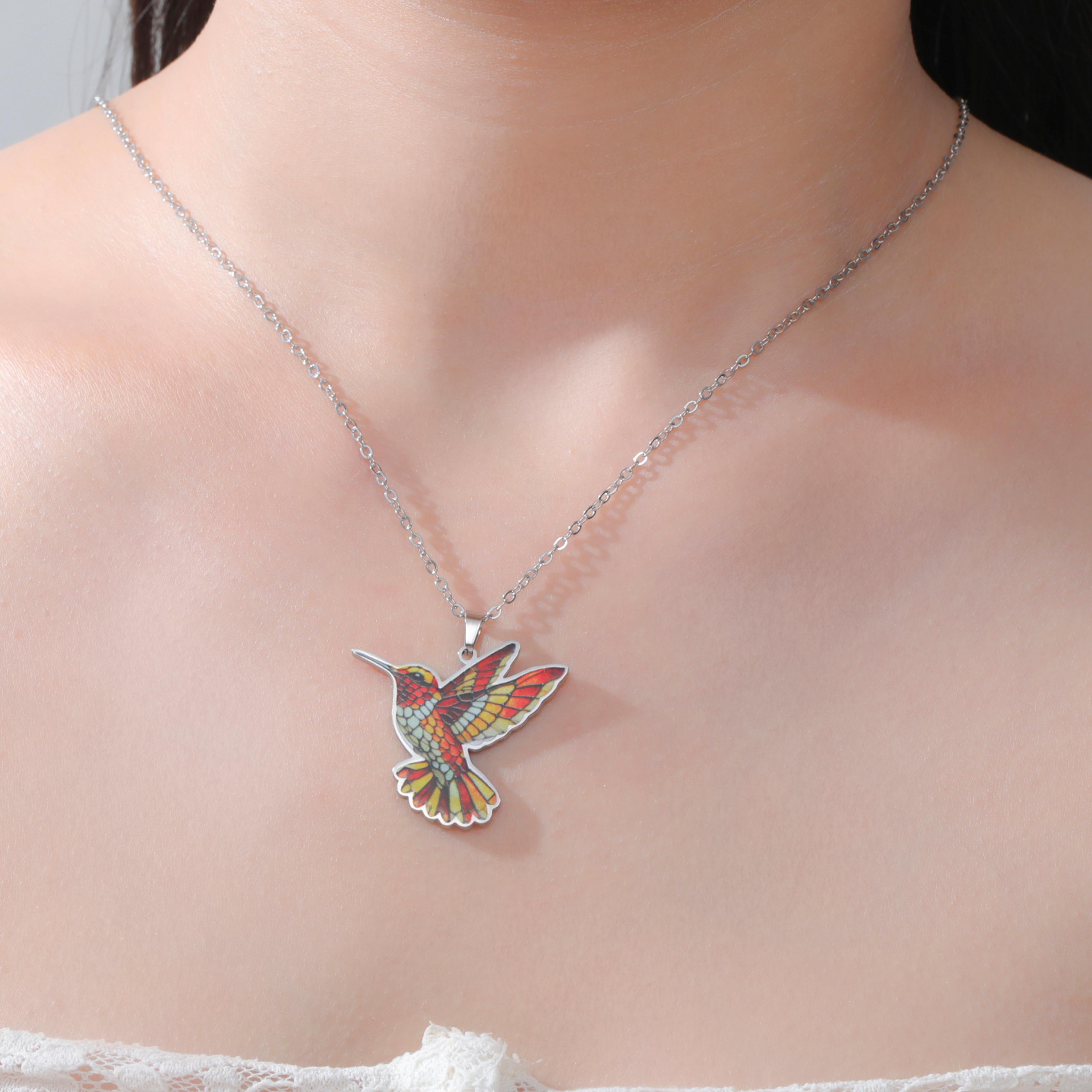 colorful hummingbird pendant necklace for women stainless steel bird jewelry gift