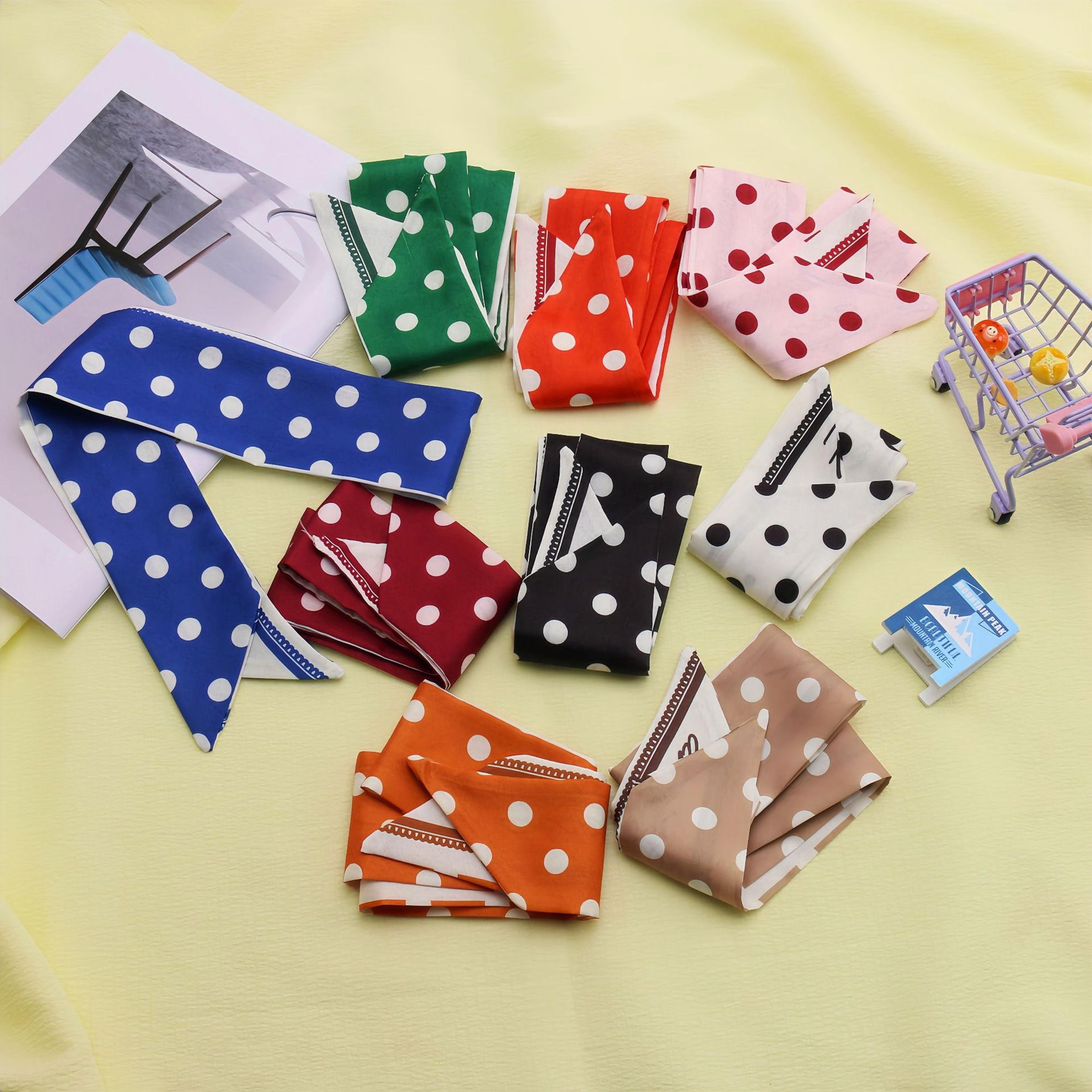 elegant polka dot silk ribbon scarf multi use hair scarf, headband & handbag accessory
