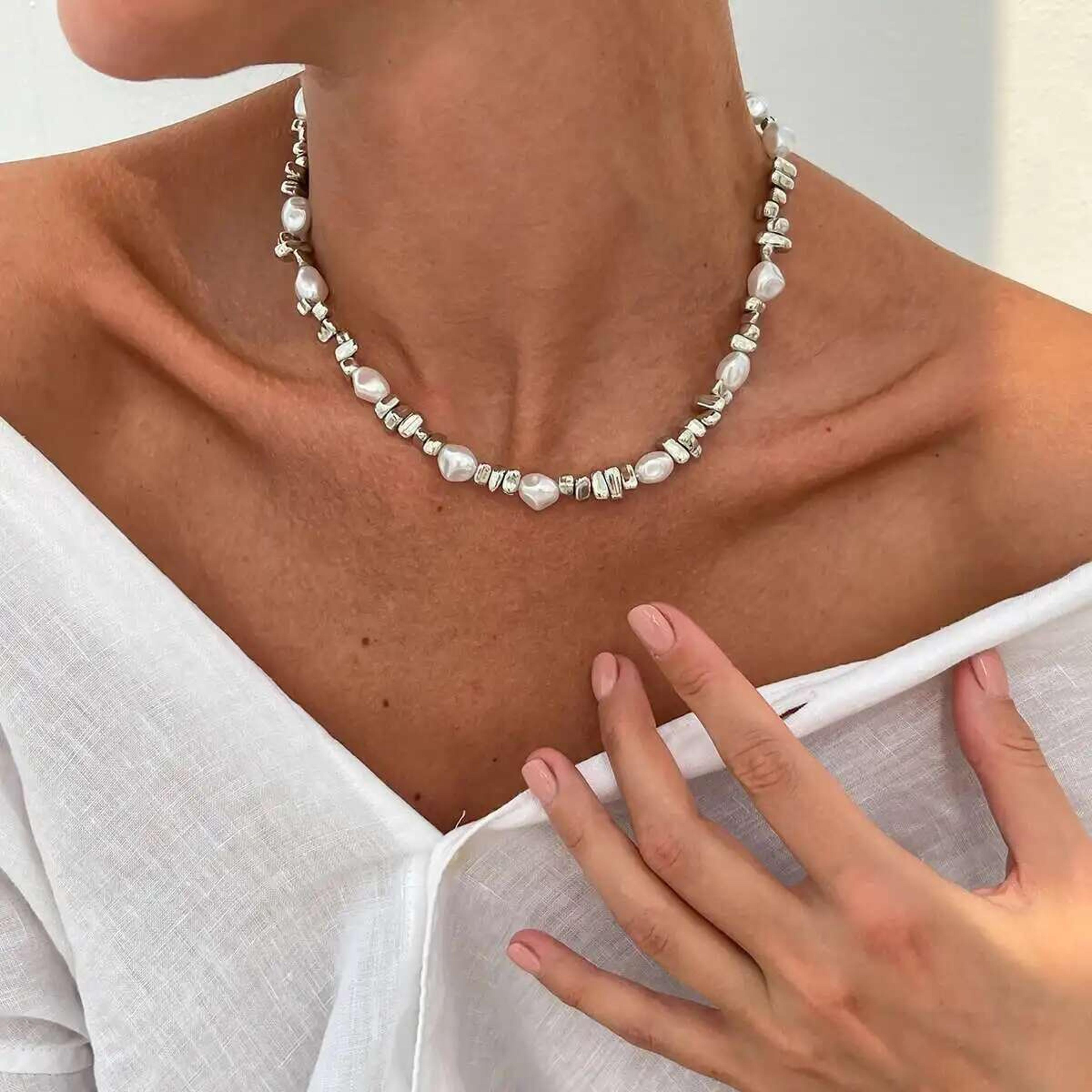 retro pearl & gold bead statement necklace for women vintage banquet jewelry