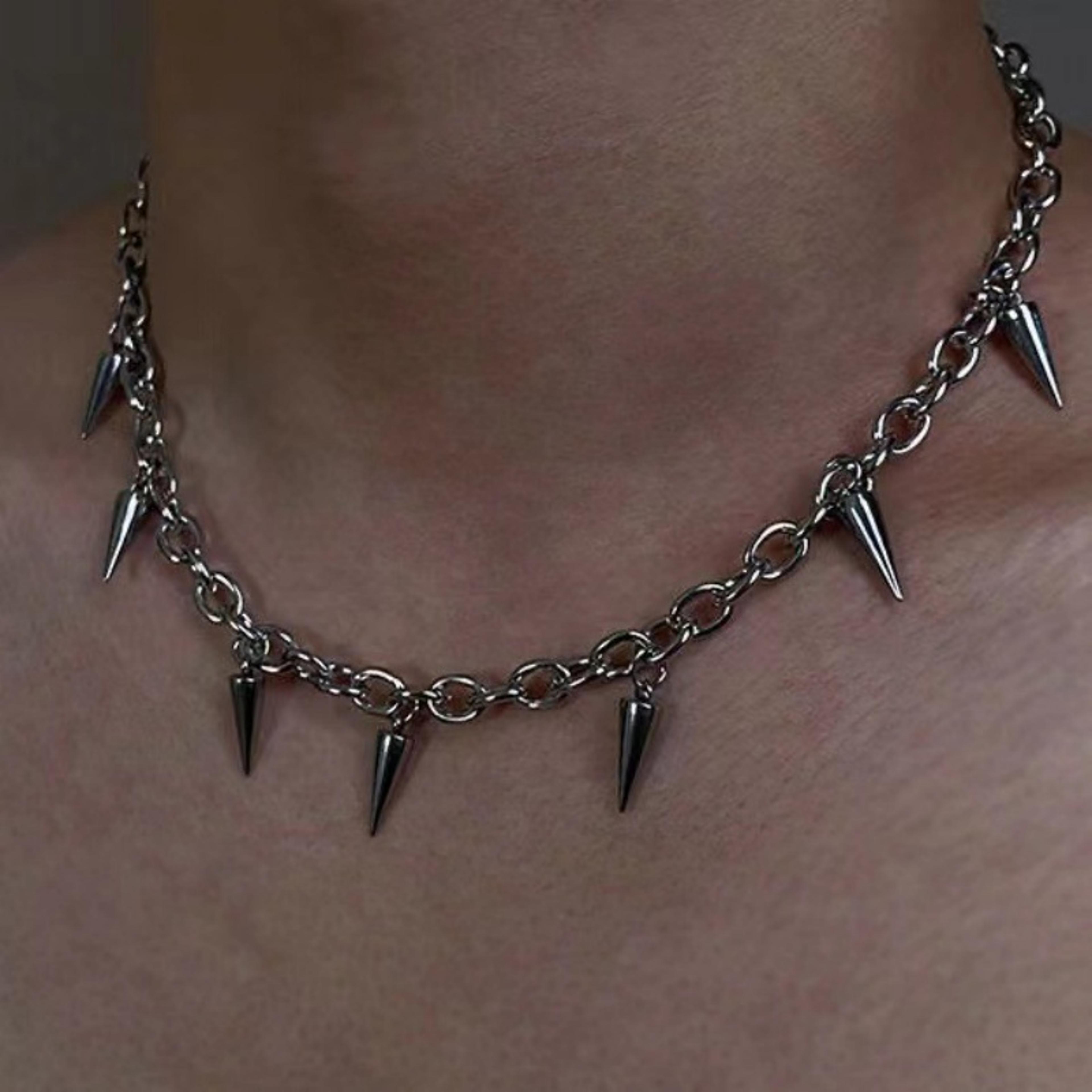 rebel rivet gothic choker necklace punk stud chain jewelry for men & women