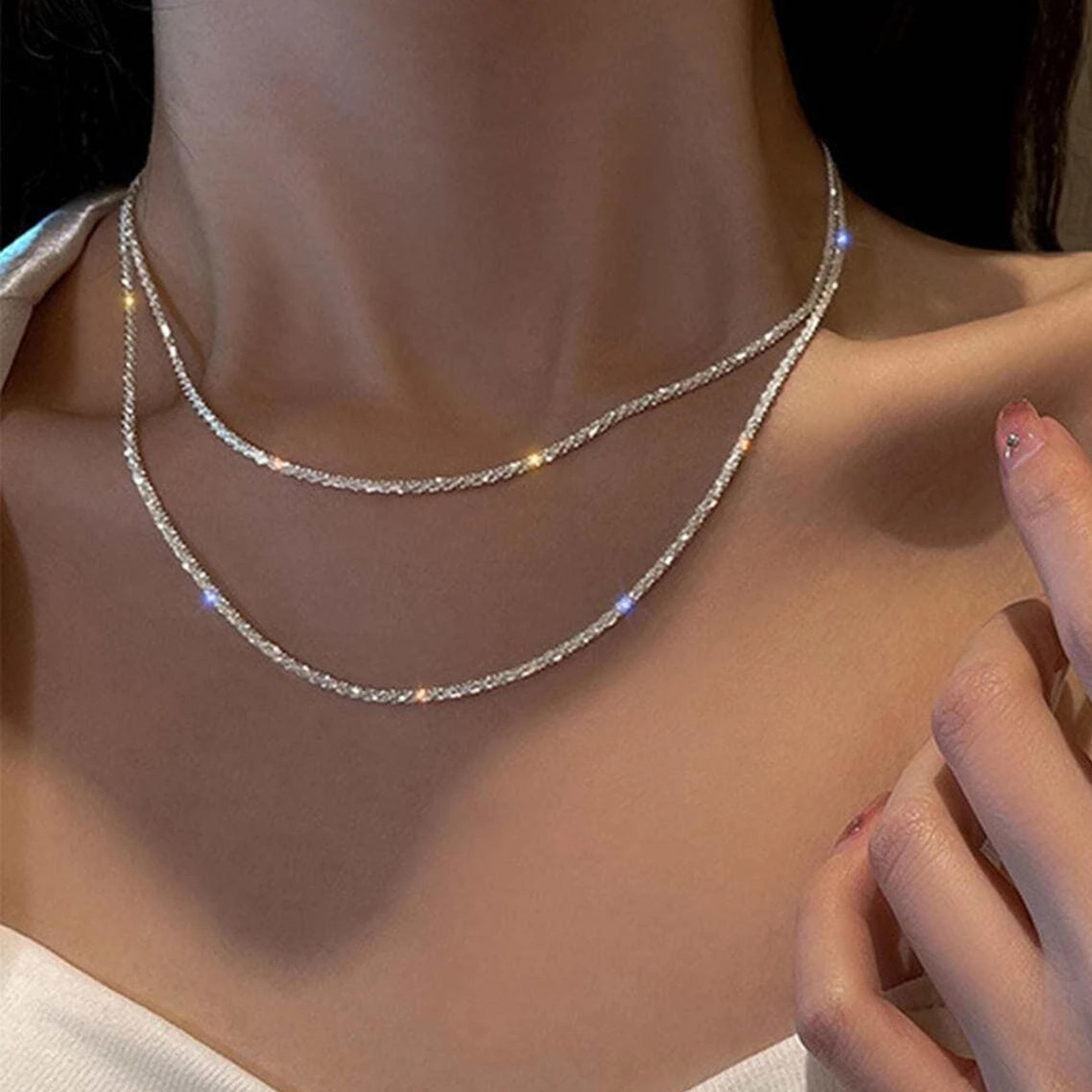 radiant silver crystal choker necklace for women minimalist clavicle necklace for weddings & parties
