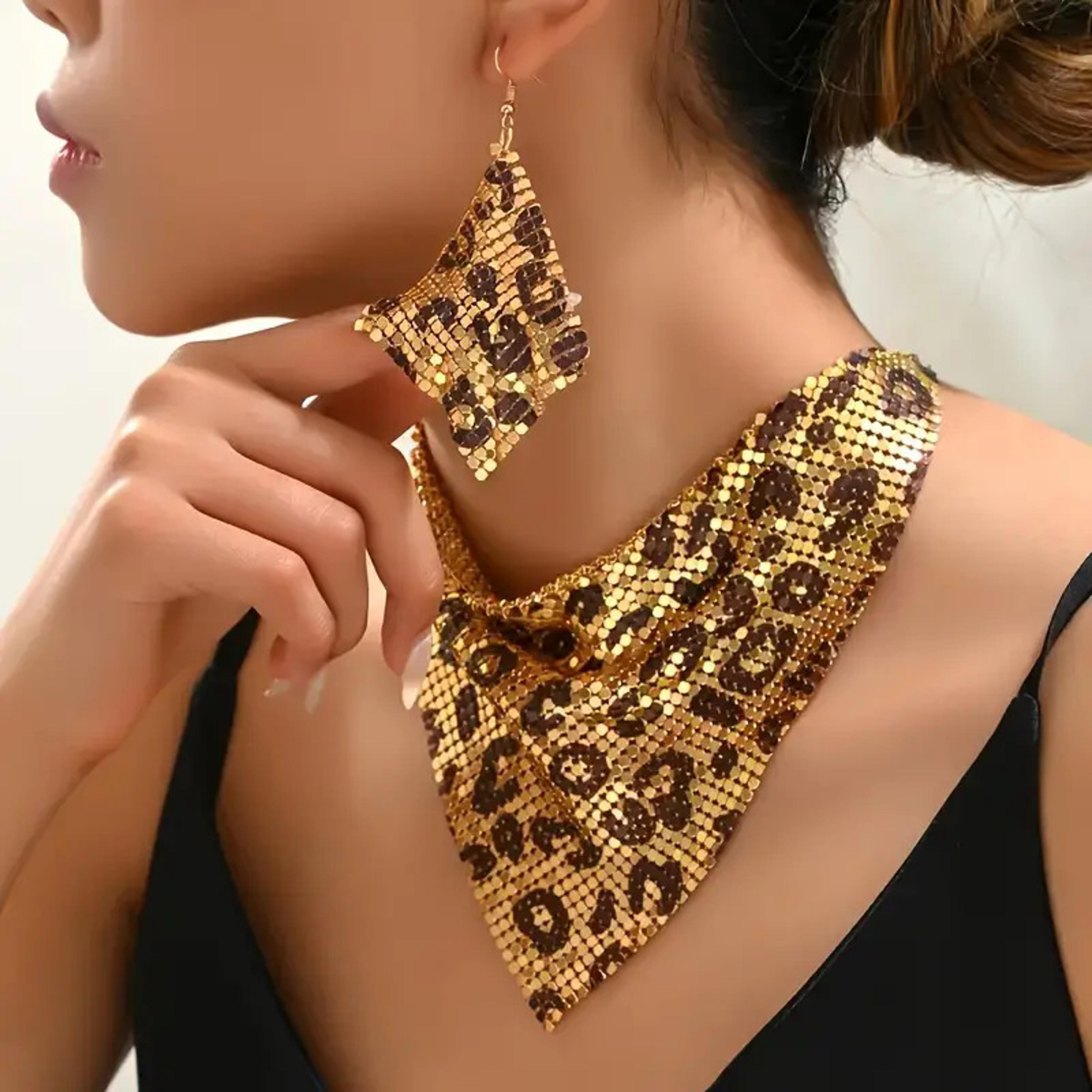 wild elegance leopard jewelry set statement beaded necklace & earrings for women