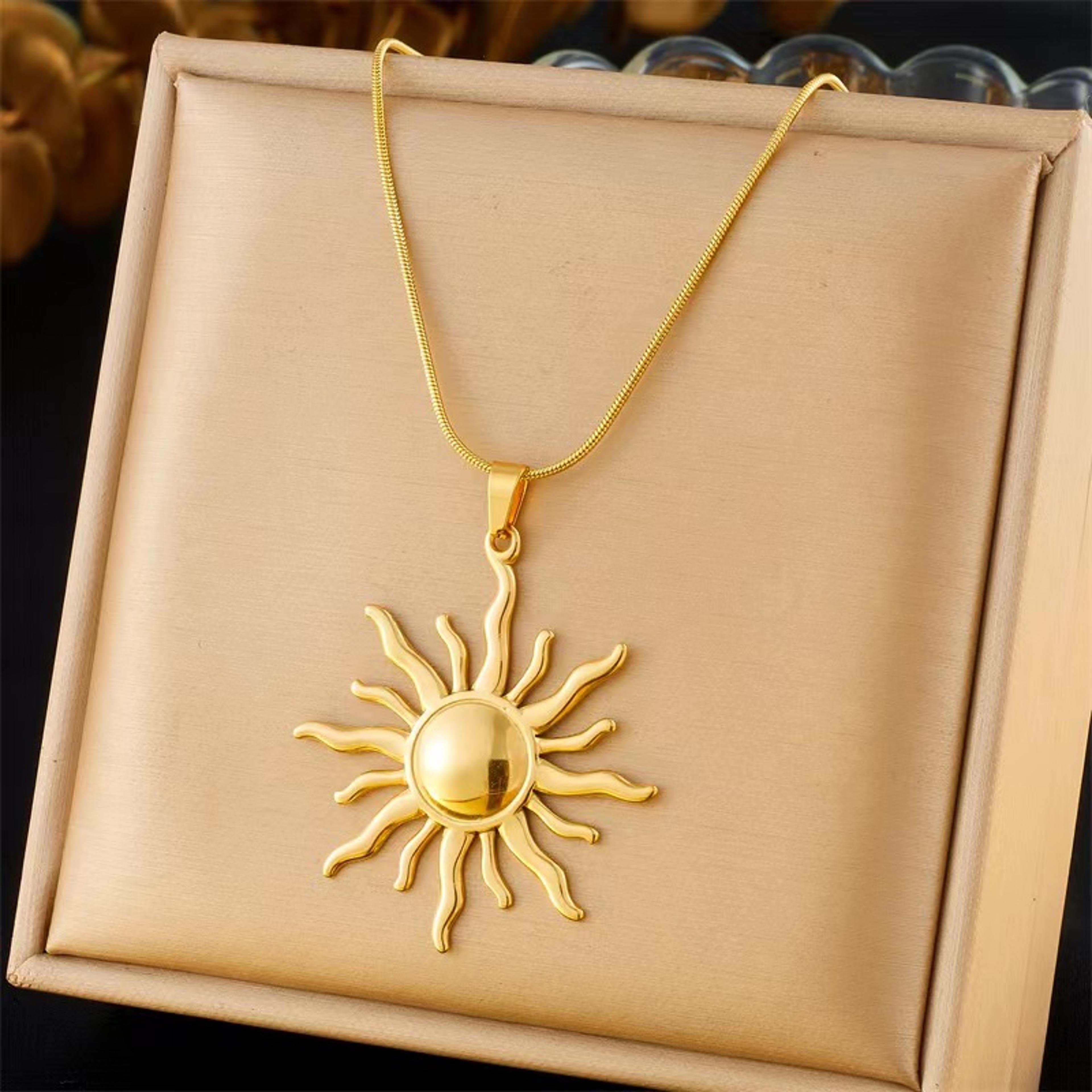 radiant sun pendant necklace for women sun pendant necklace, stainless steel gold choker gift