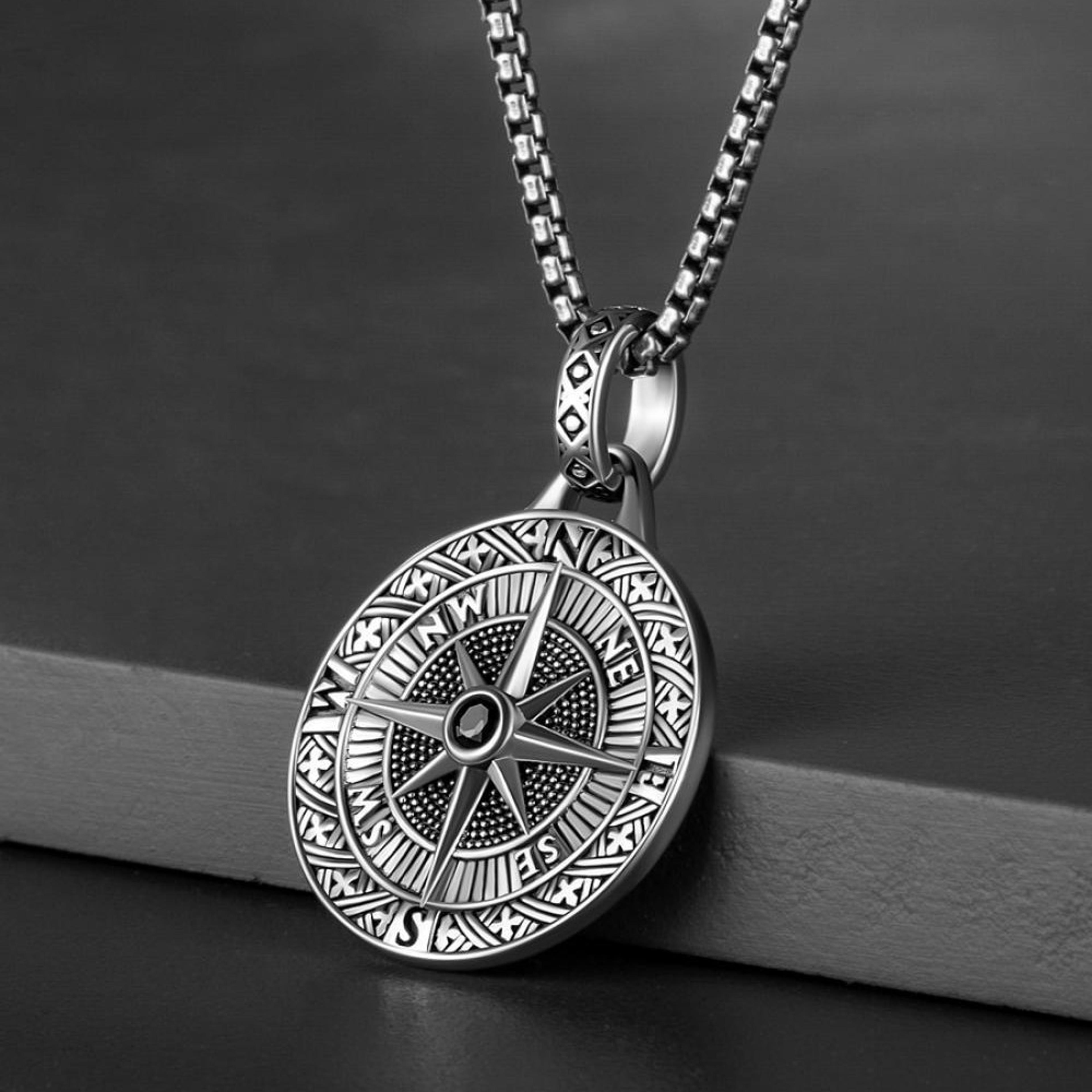 pathfinder vintage compass pendant necklace for men stainless steel compass necklace silver chain