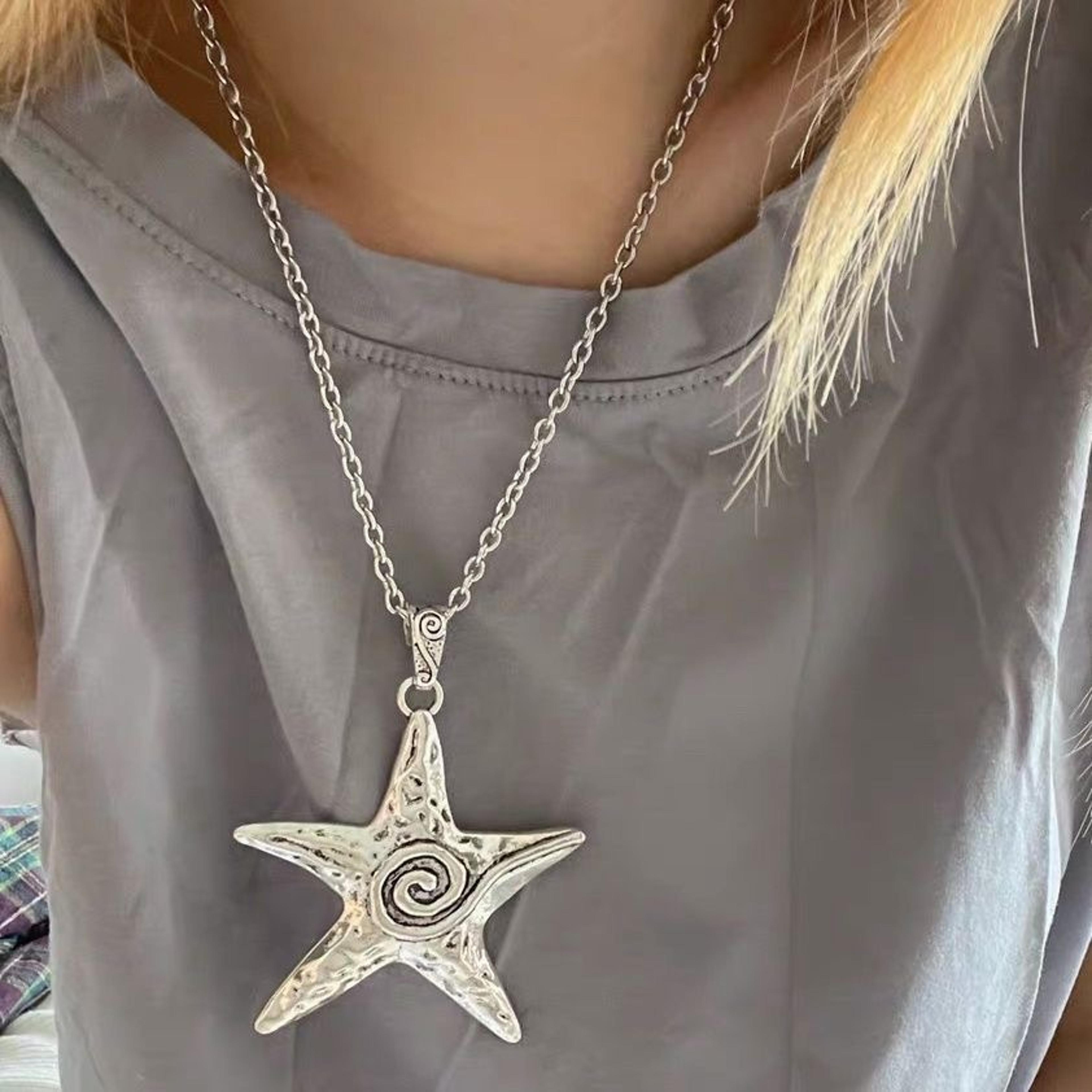 silver starfish pendant choker necklace gothic statement jewelry for women