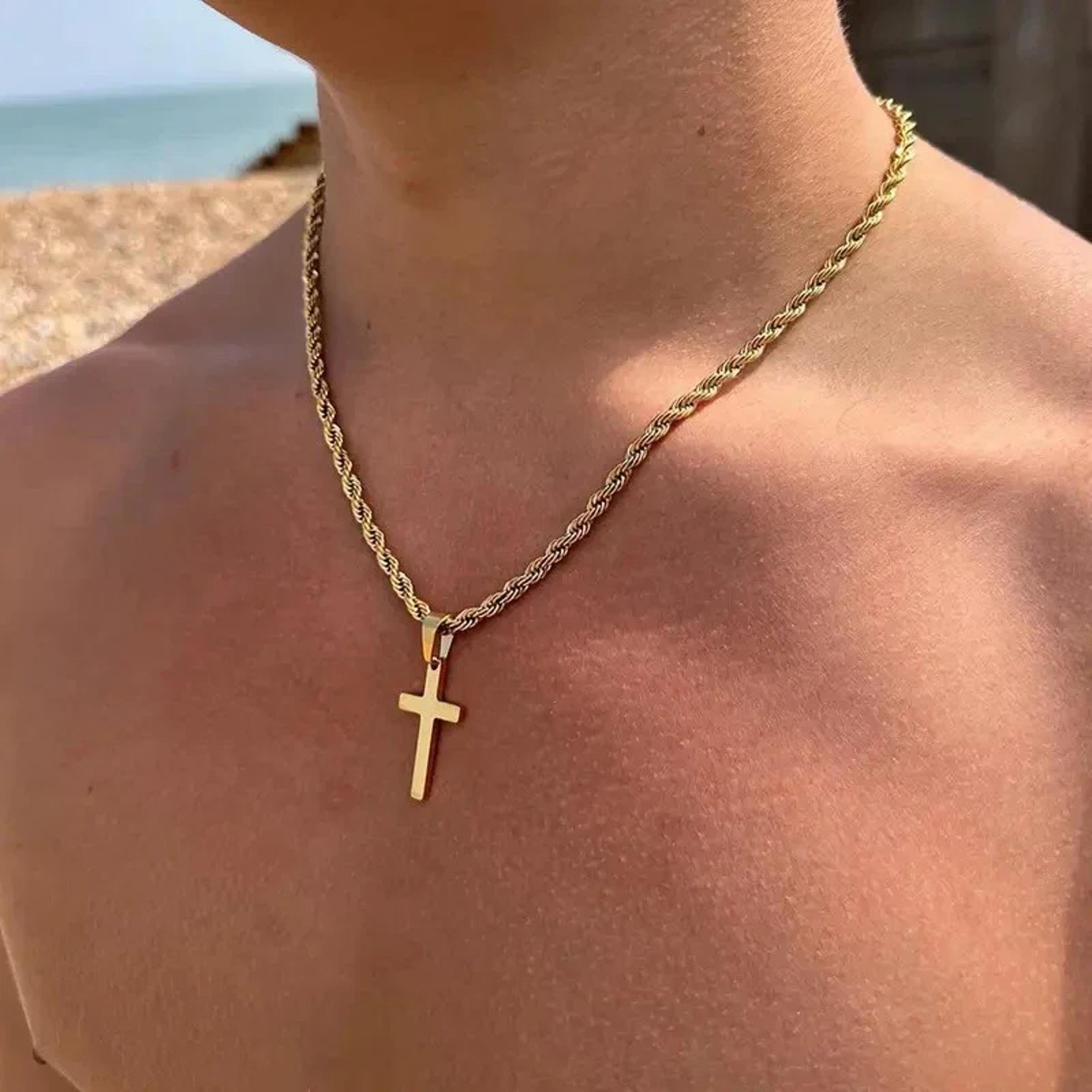 faithglow stainless steel cross necklace minimalist gold cross pendant for men & women