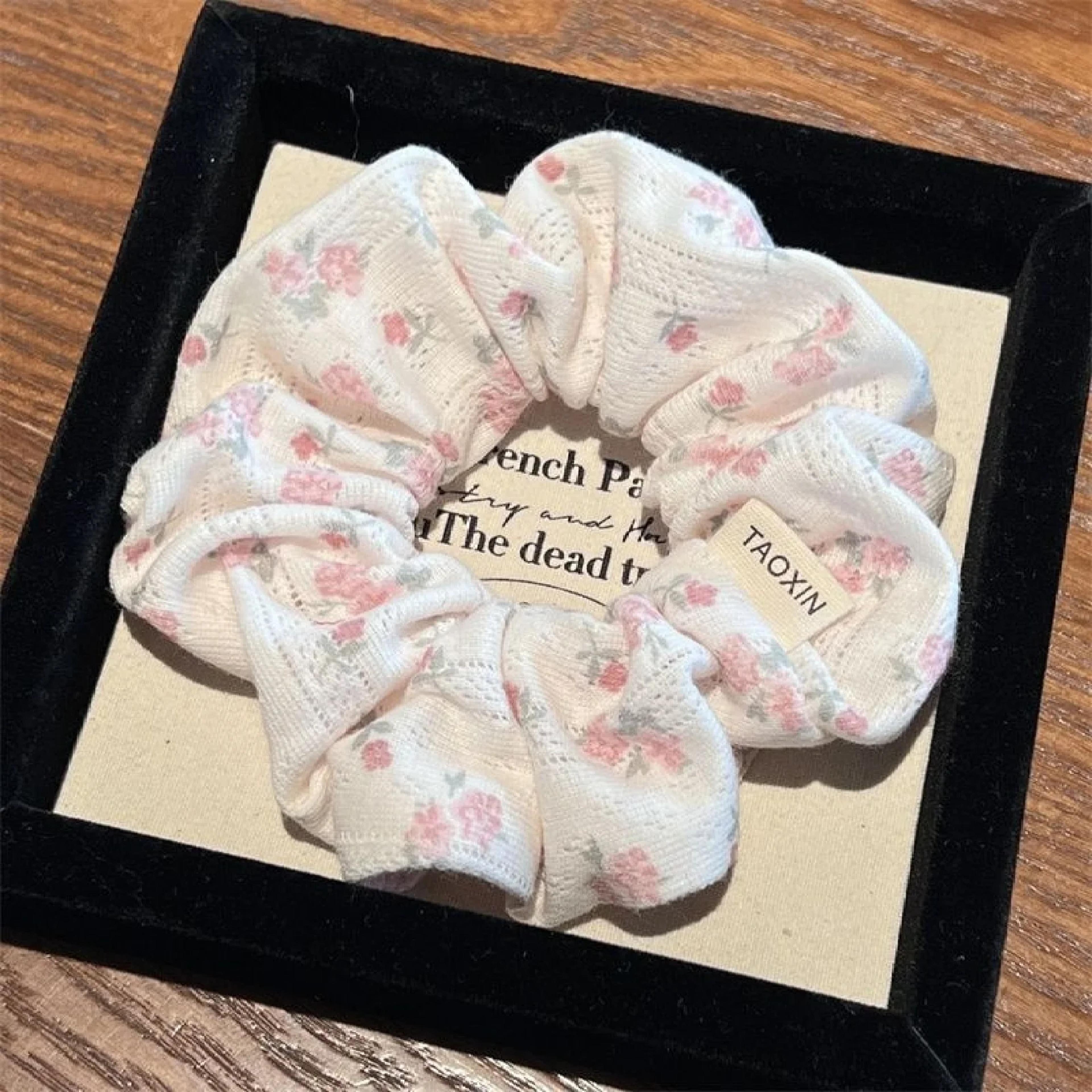 floral chiffon scrunchie hair tie soft ponytail holder for women & girls