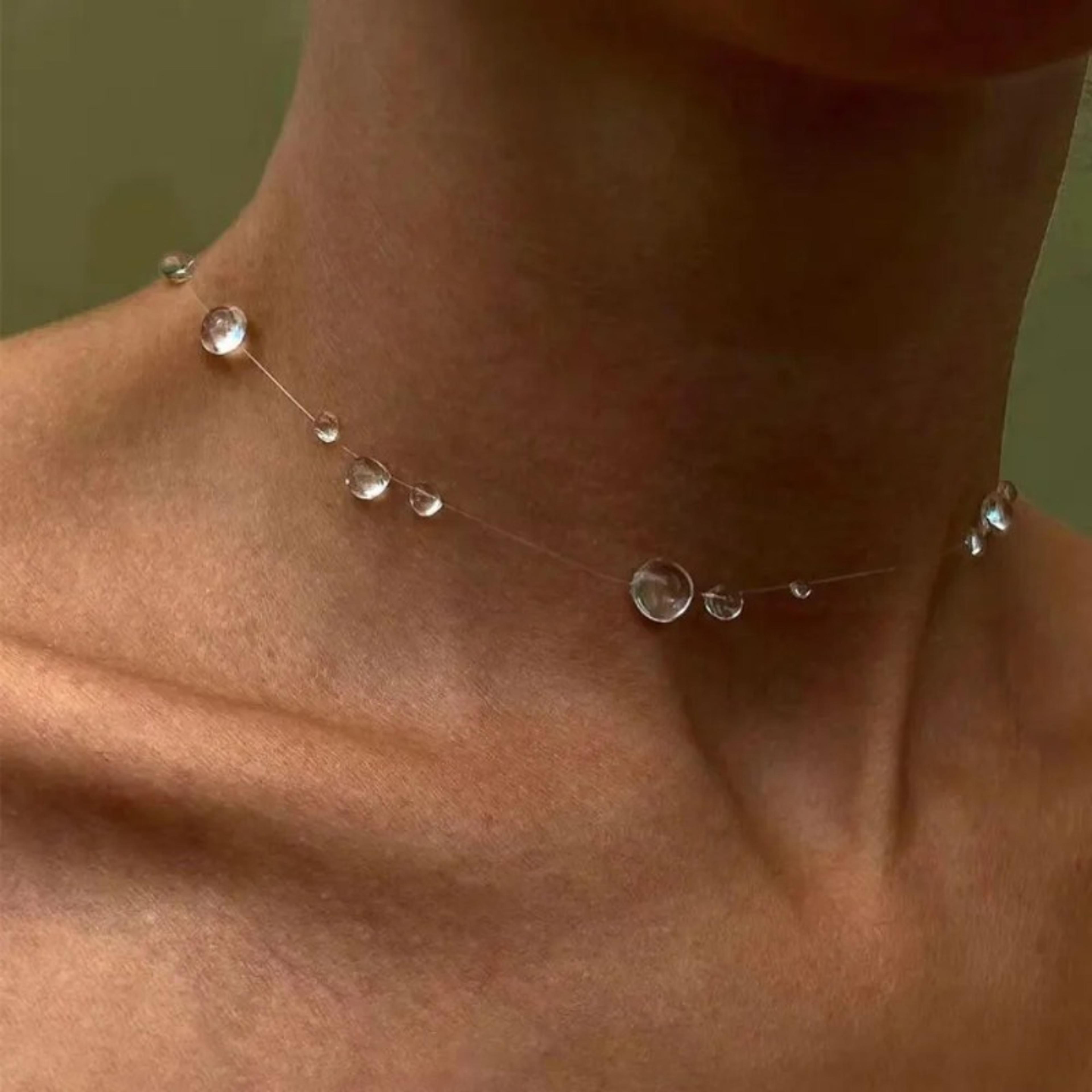 crystal dewdrop jewelry set minimalist water drop necklace & transparent raindrop earrings