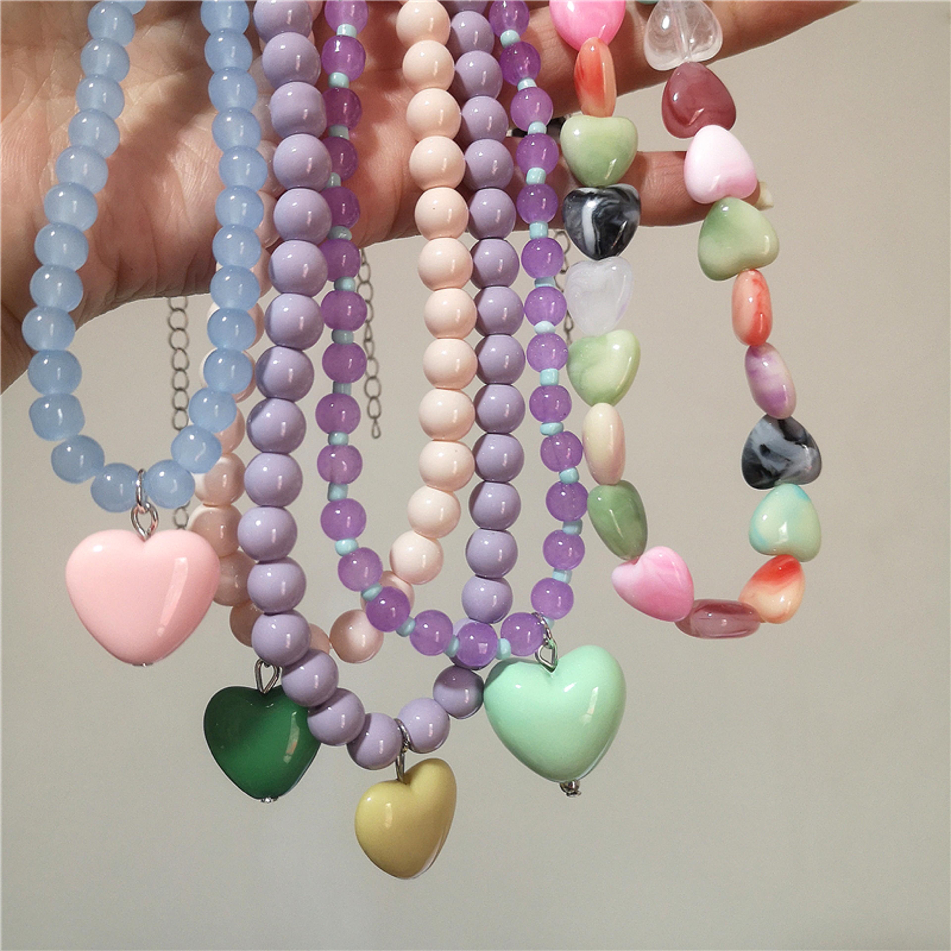 candy heart beaded necklace retro resin pendant choker for women