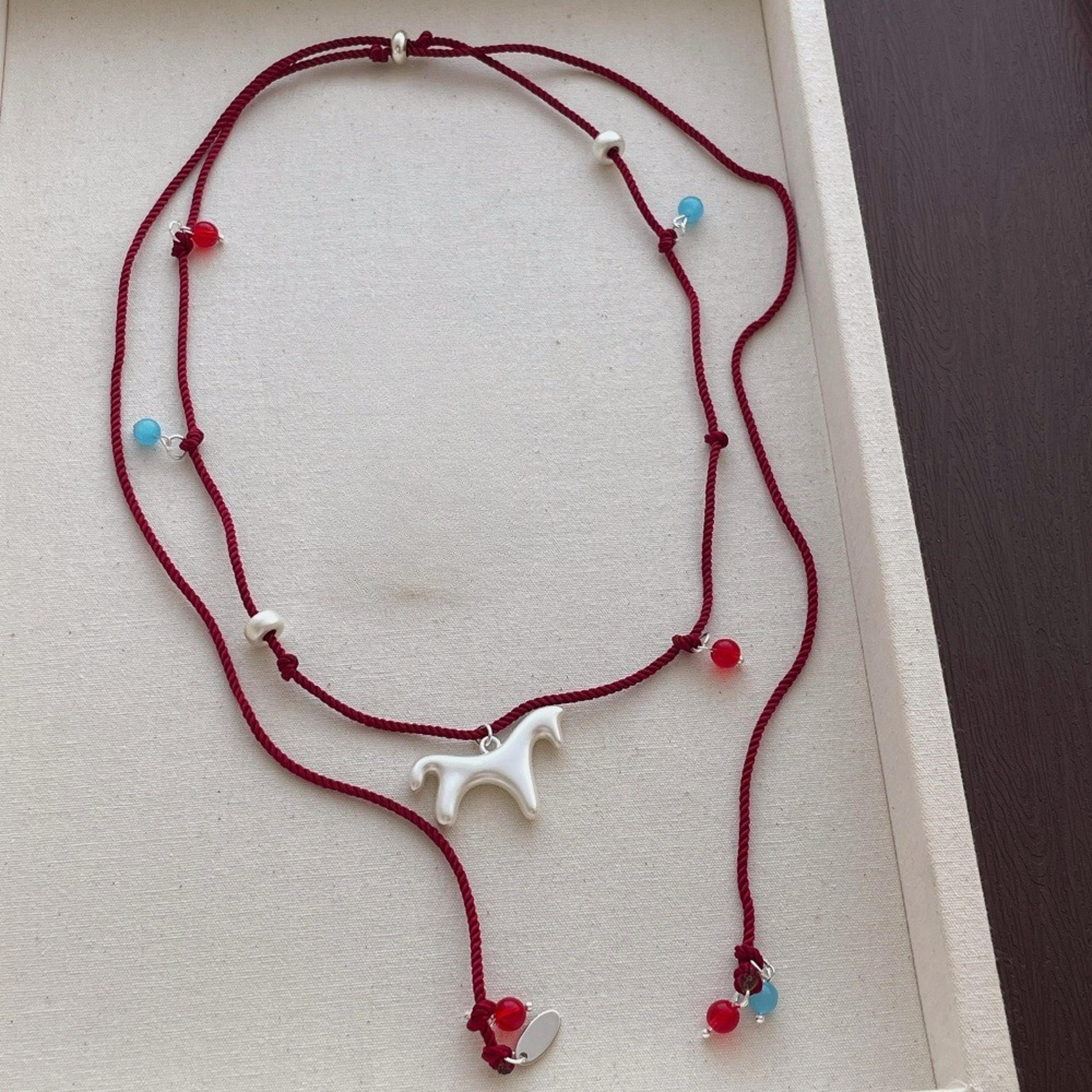 lucky horse charm necklace adjustable horse pendant necklace with colorful beads for women