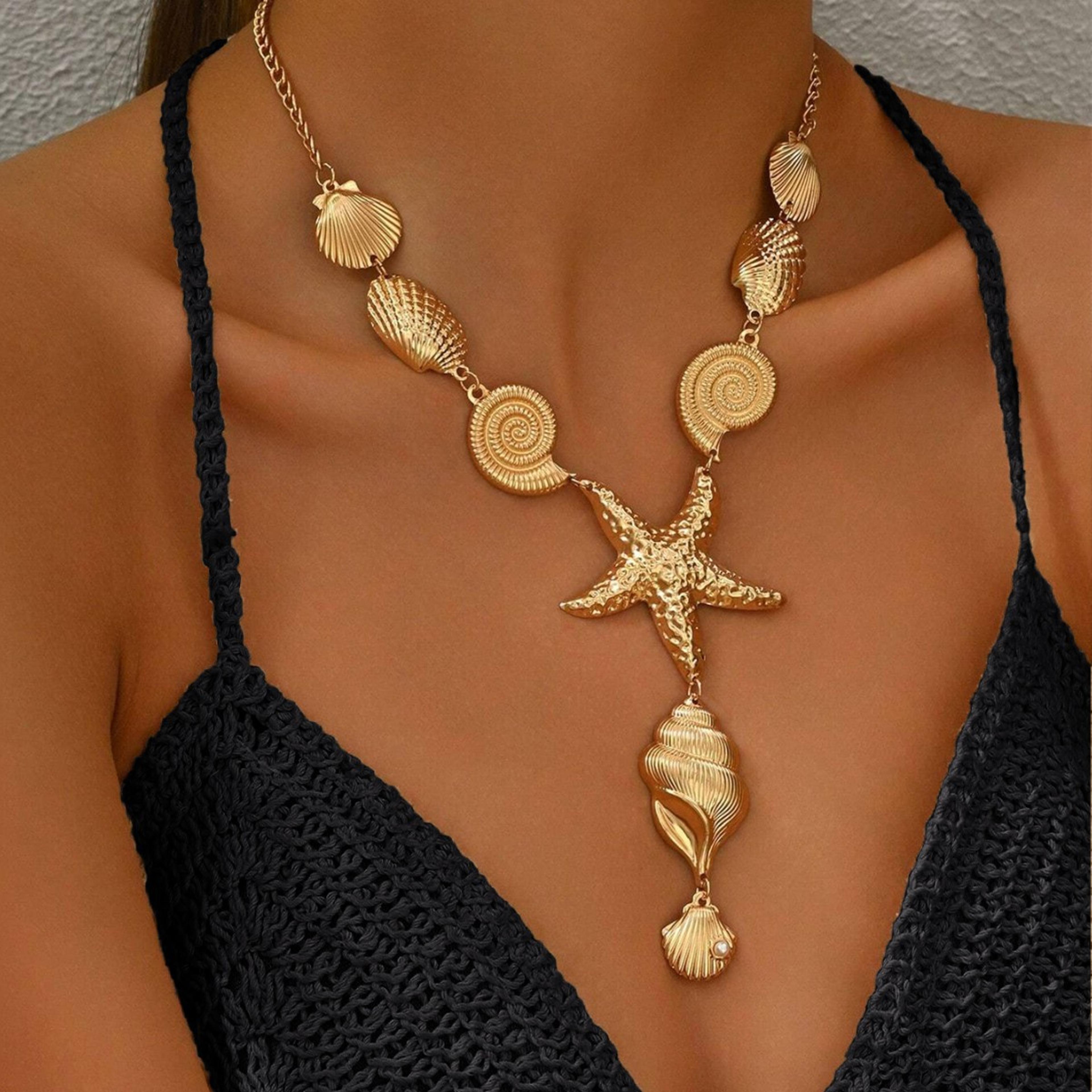 ocean pearl starfish shell necklace for women beach vacation statement jewelry