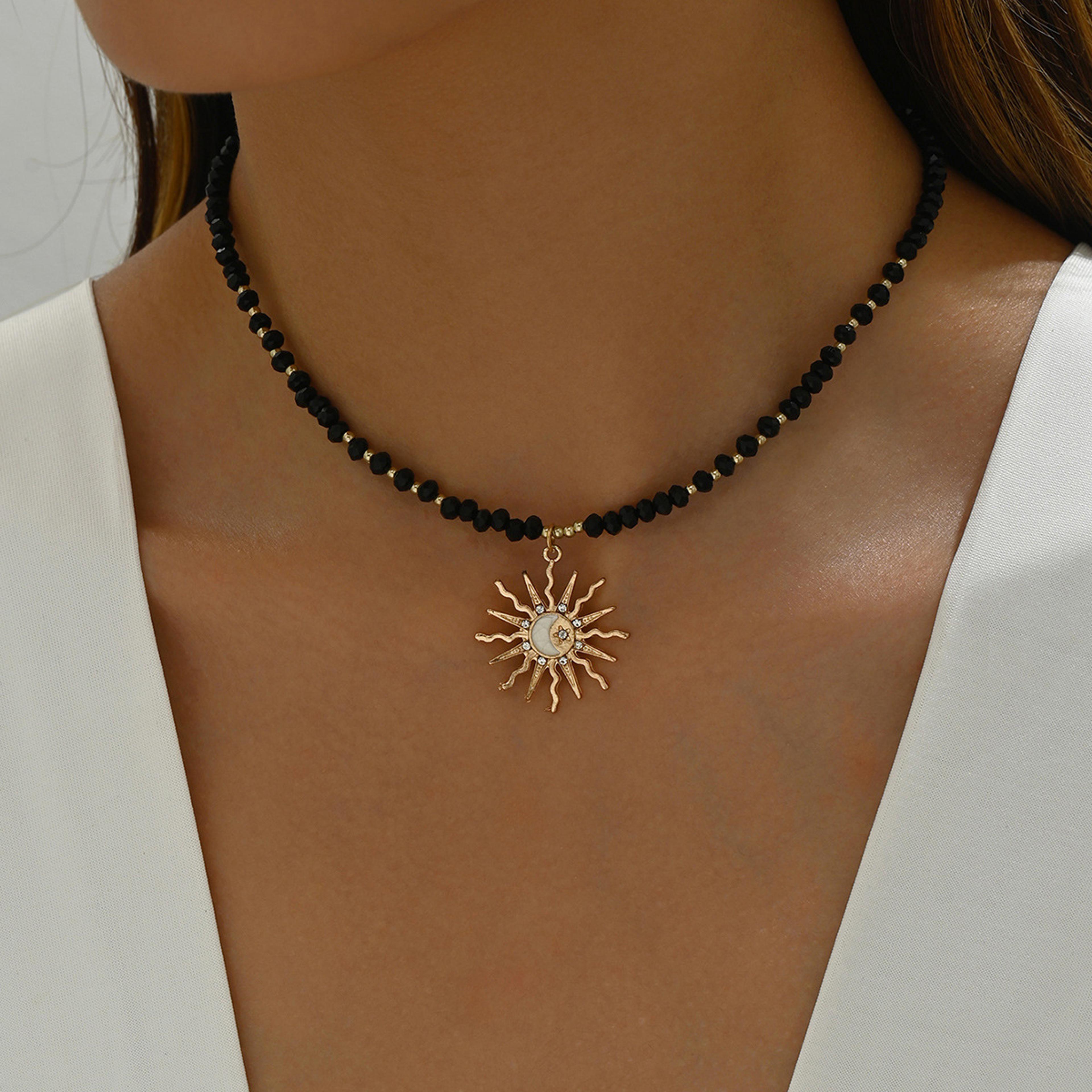 handmade vintage sun star pendant crystal moon beaded choker necklace celestial boho jewelry for women