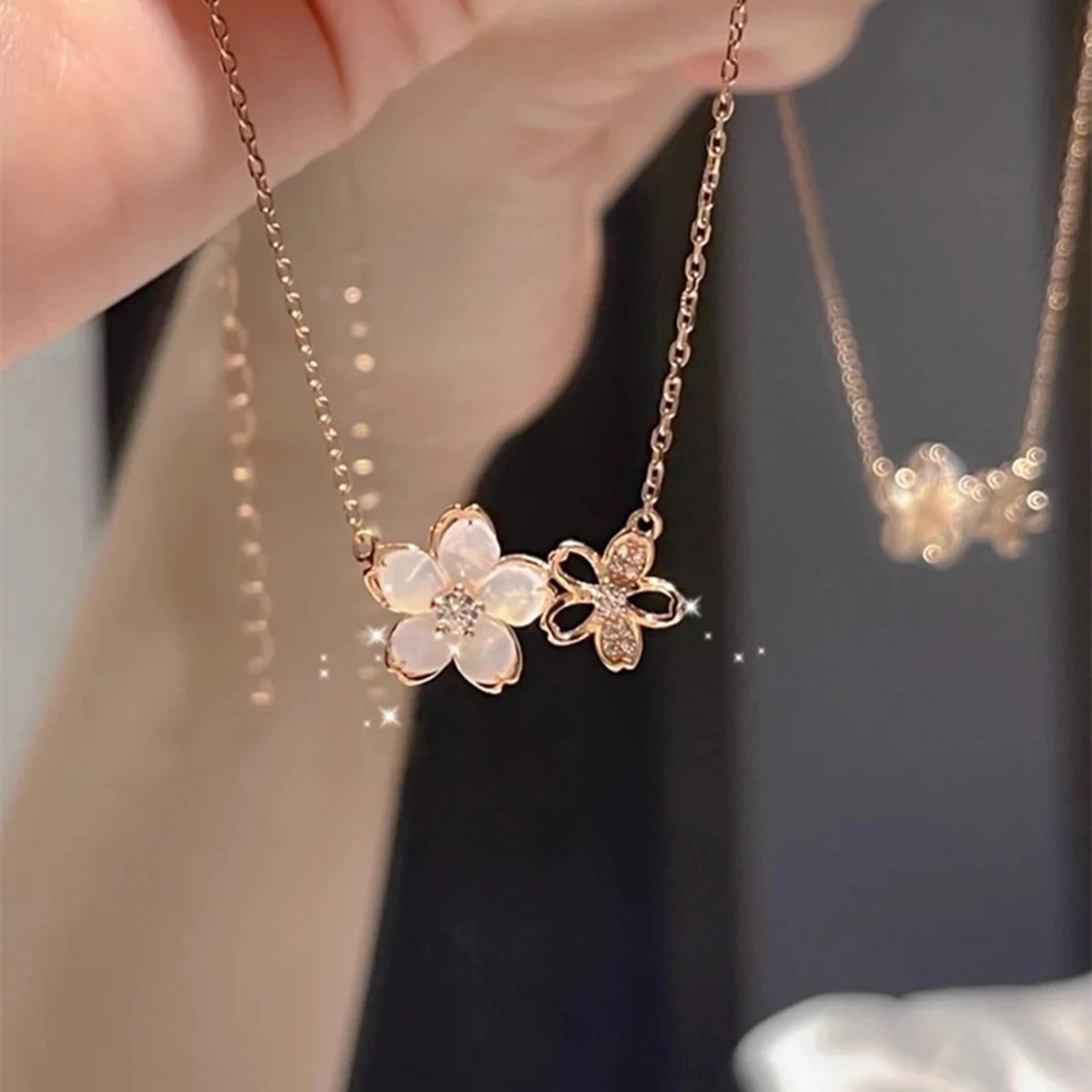 luxury zircon flower pendant necklace dainty floral clavicle chain for women summer jewelry gift