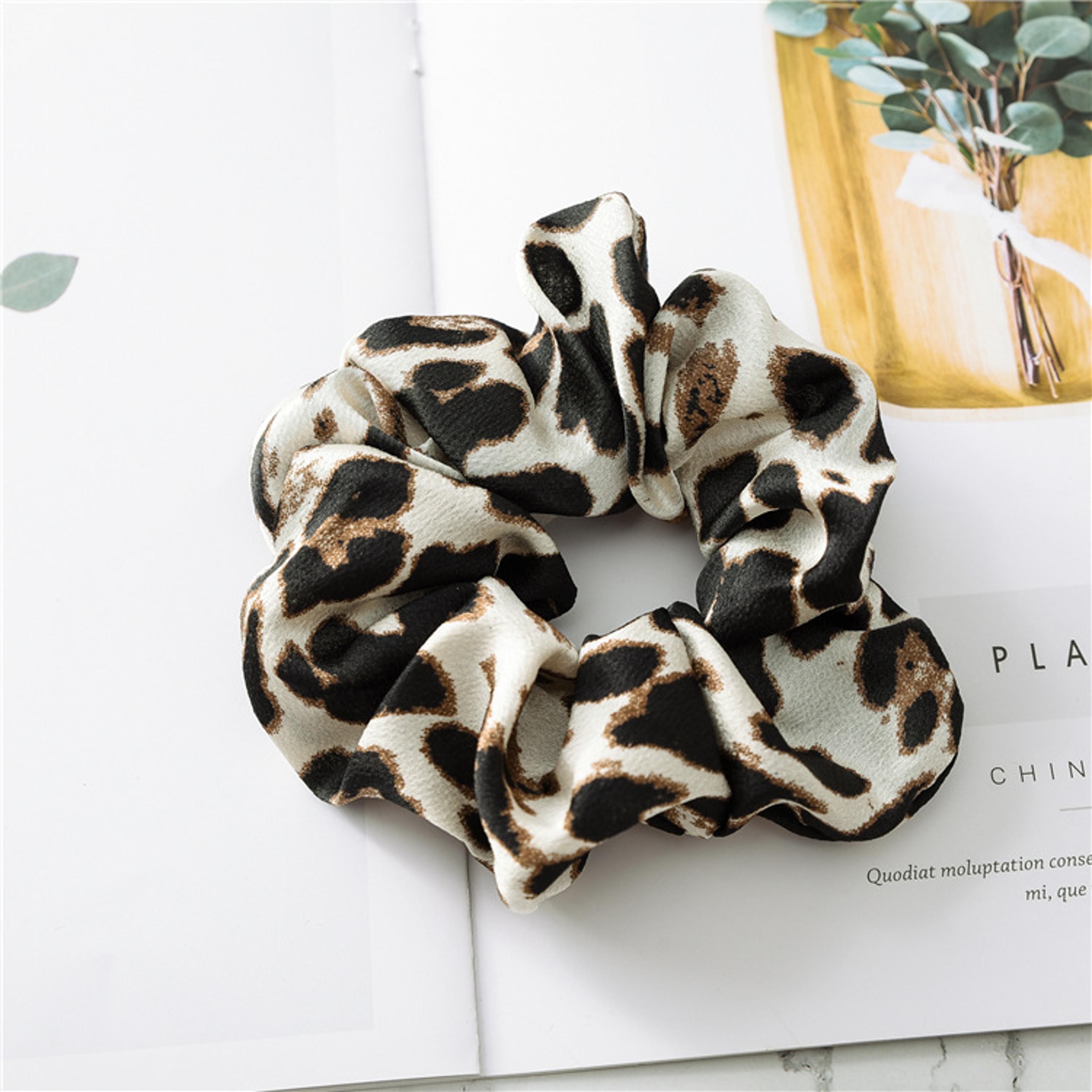 leopard print scrunchie hair ties for women soft elastic ponytail holder hair accessories
