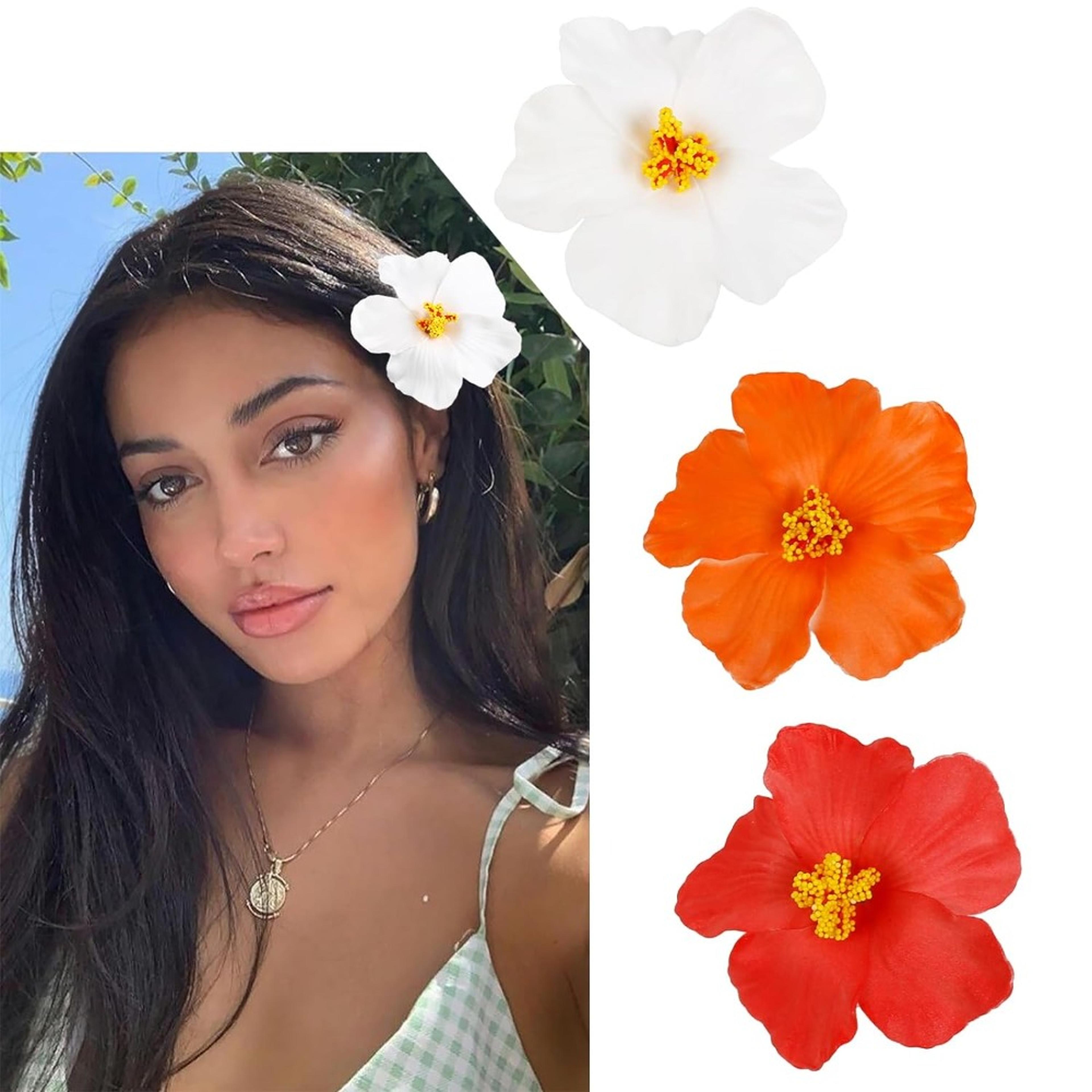hawaiian flower hair clips floral side bangs hair clips for beach vacation hairstyles