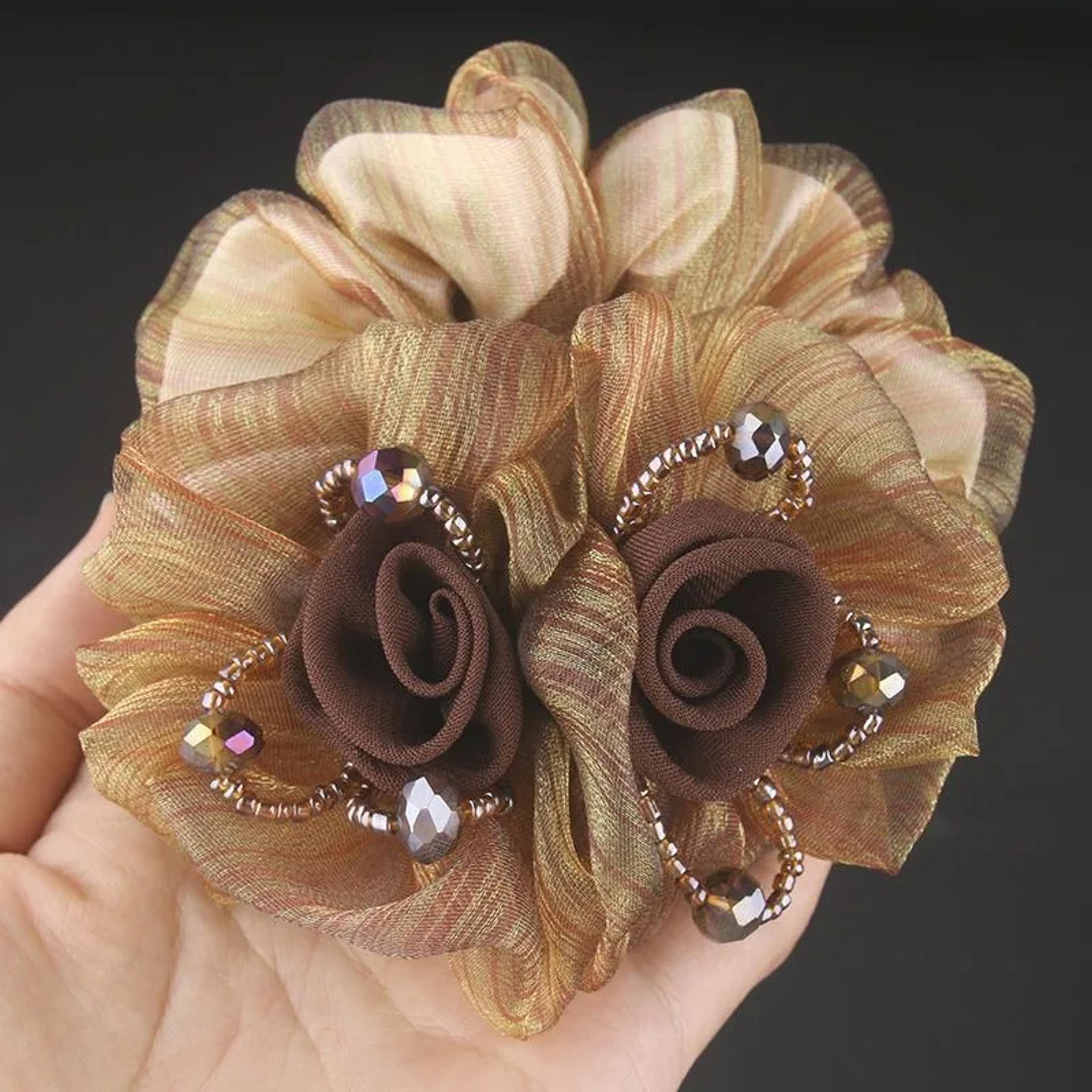 elegant flower hair scrunchie elastic hair rope large floral ponytail holder for women